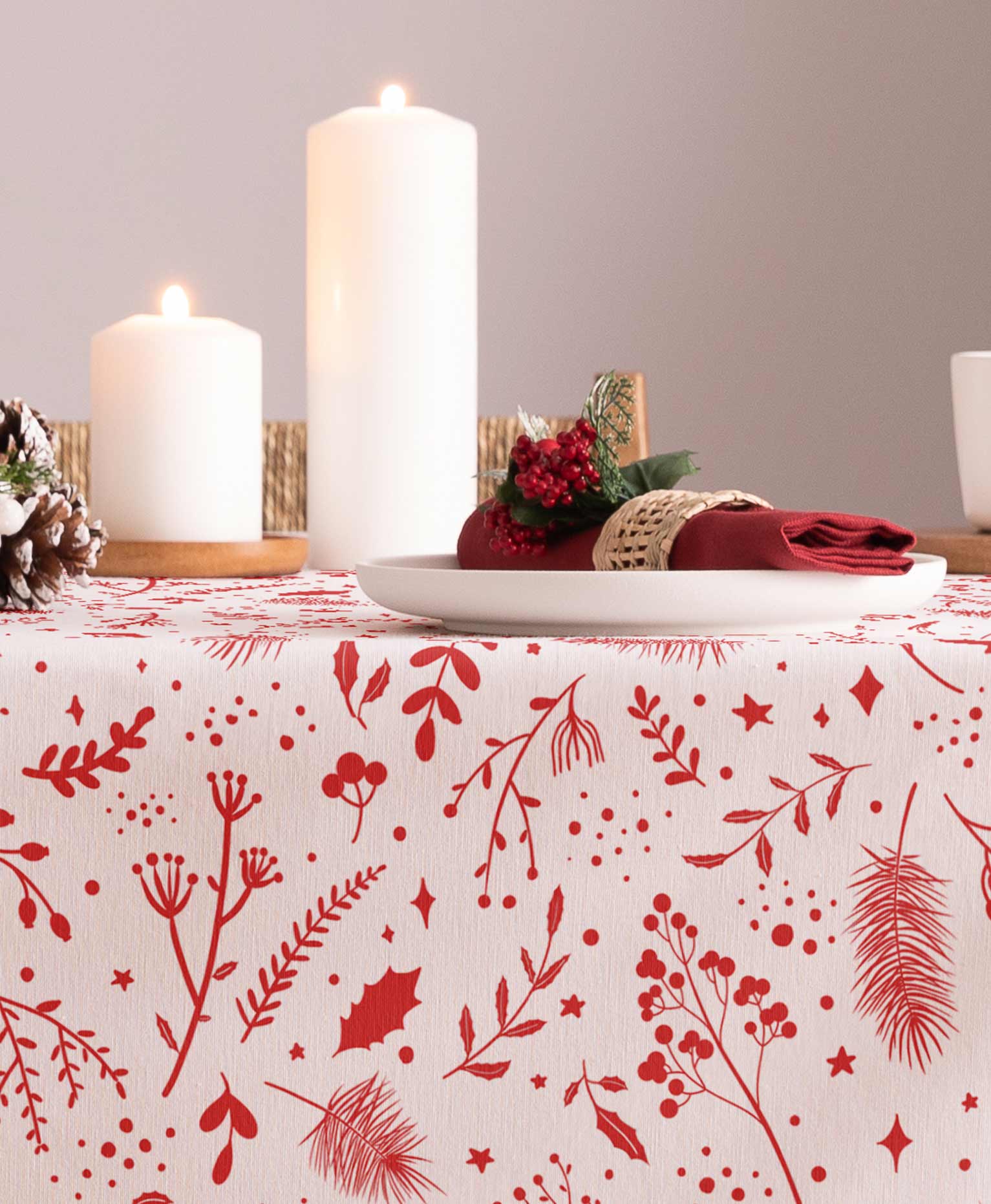 Mantel antimanchas navidad family rojo