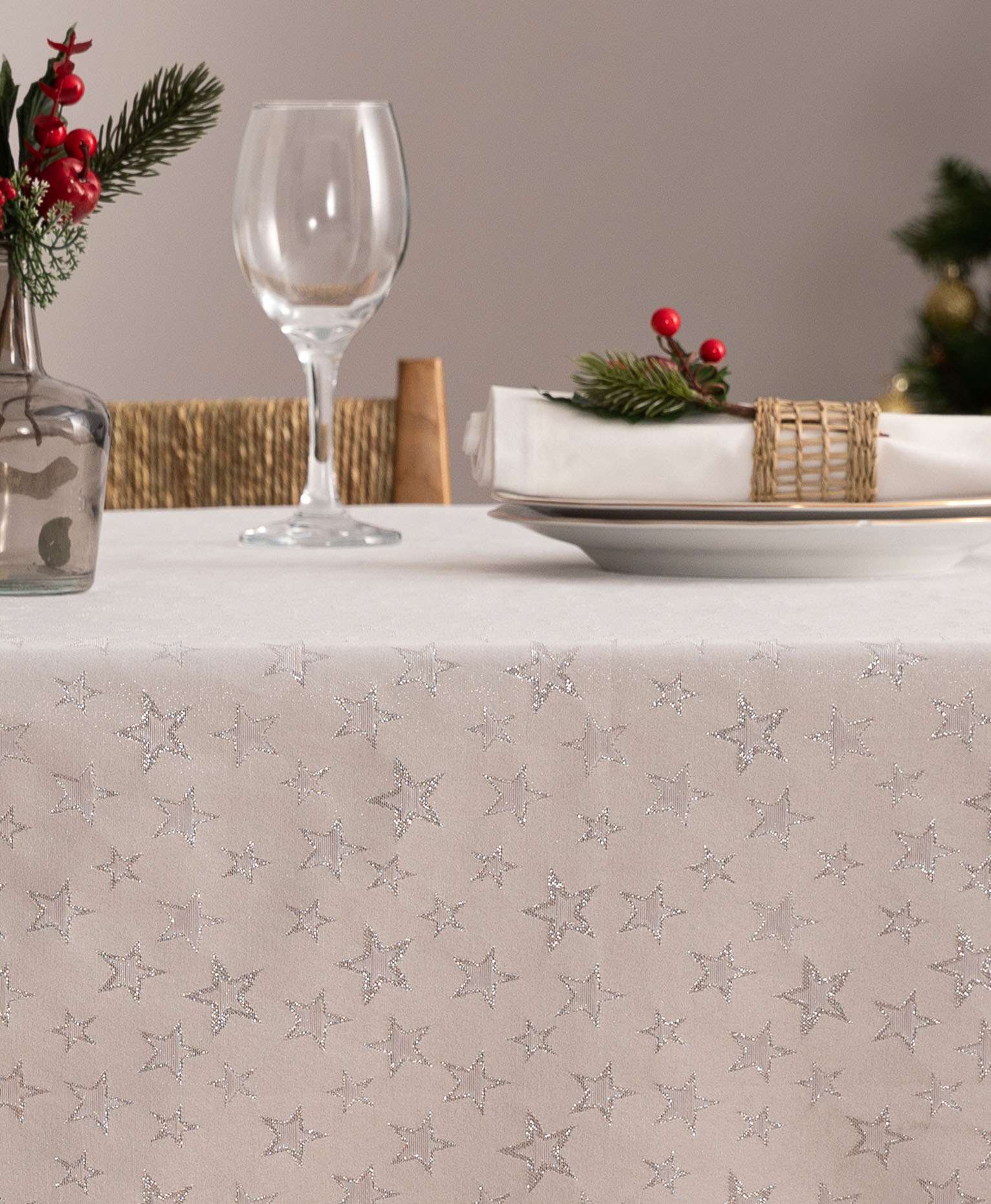 Mantel navidad jacquard Purity Plata