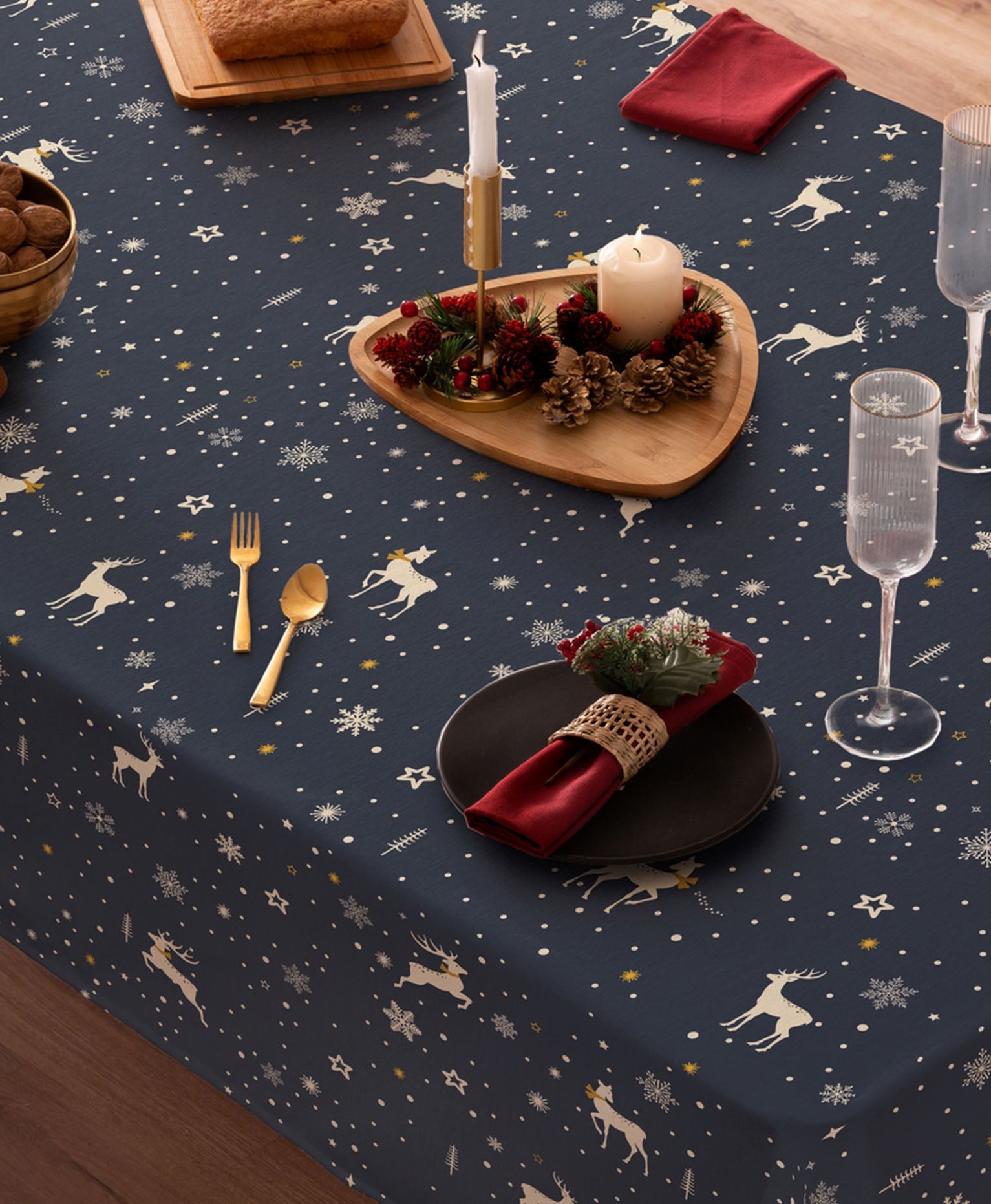 Mantel Navidad Deer Marino
