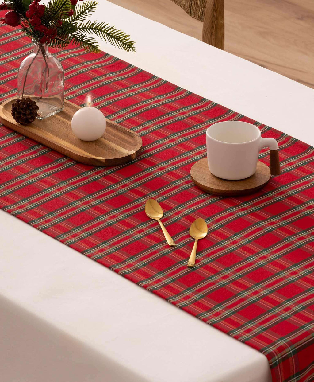 camino de mesa navidad cuadros rojos
