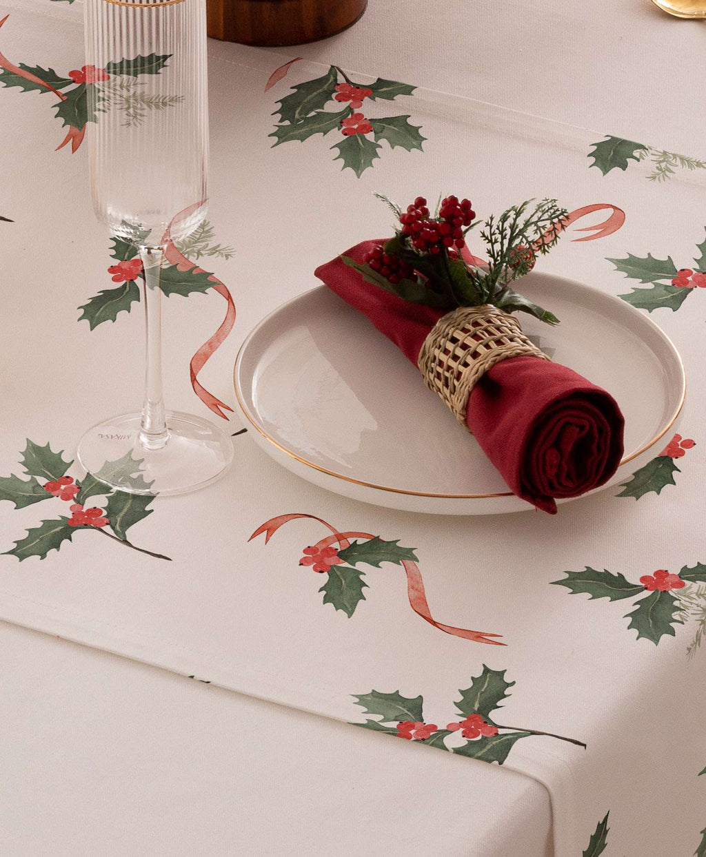 Camino de Mesa Navidad Ribbon Rojo