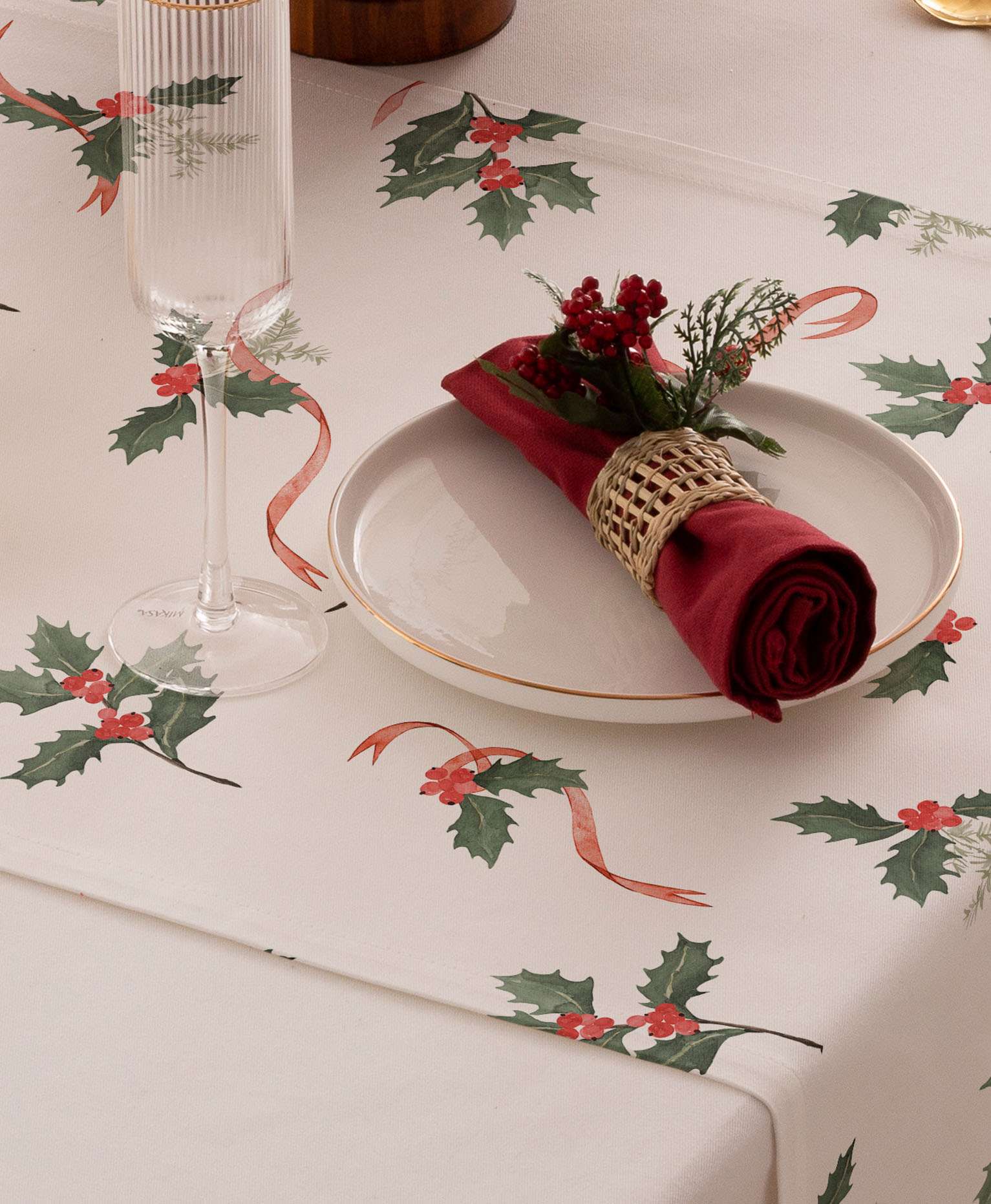 Camino de Mesa Navidad Ribbon Rojo
