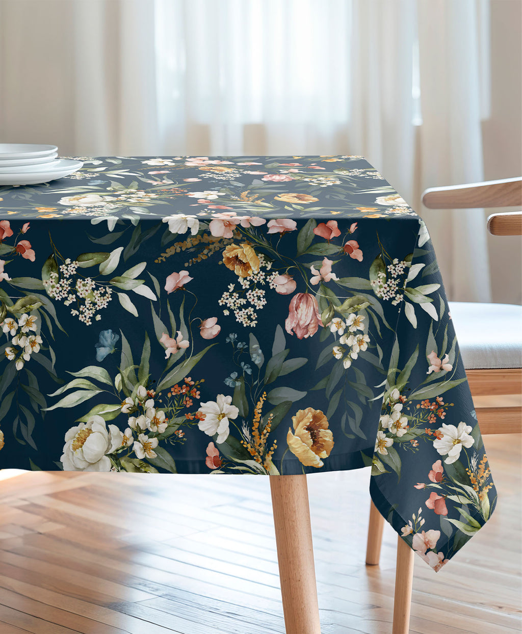 Mantel antimanchas, mantel de fondo azul con flores