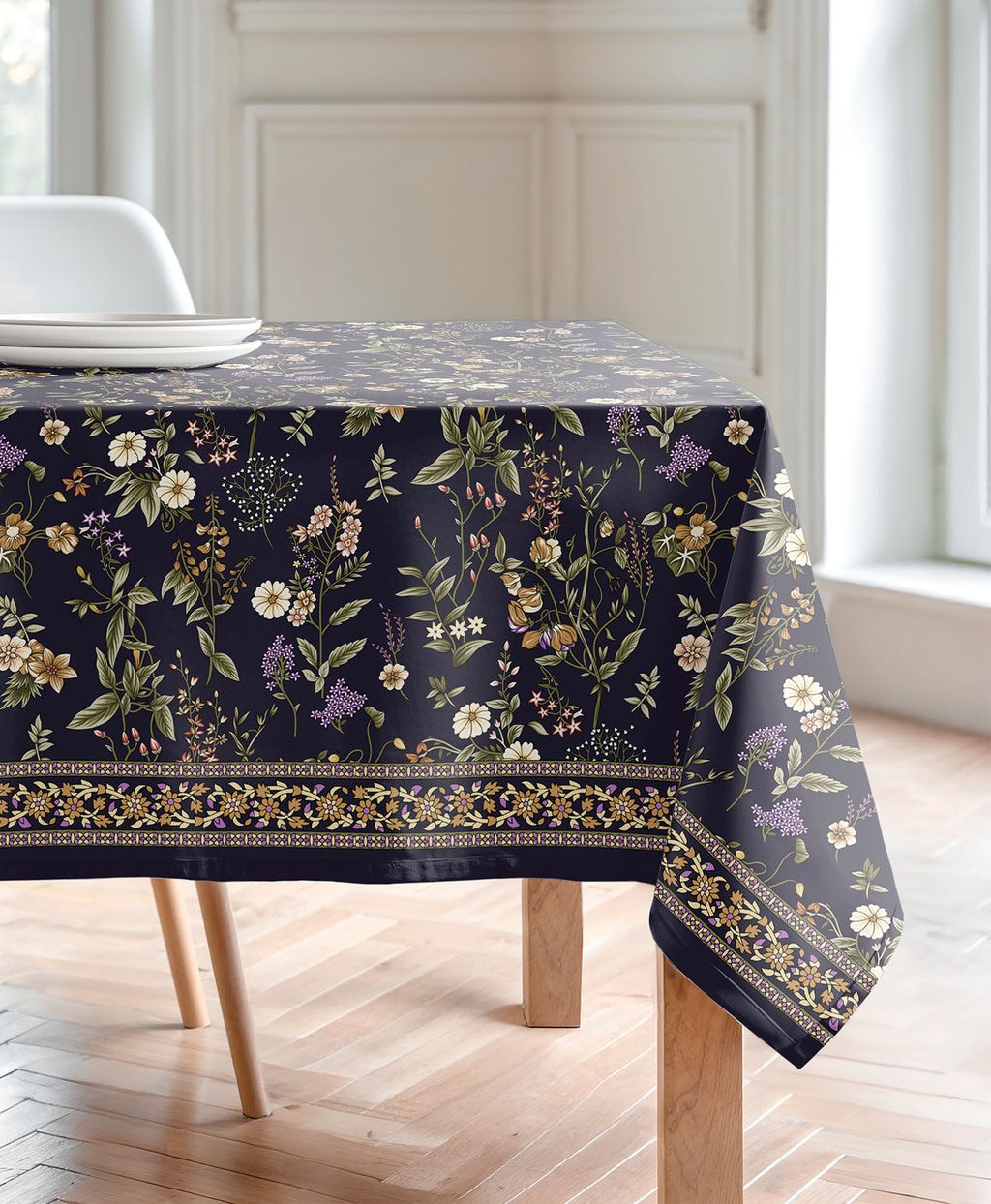 Mantel azul de flores, mantel antimanchas