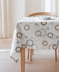 mantel con círculos tierra, mantel antimanchas