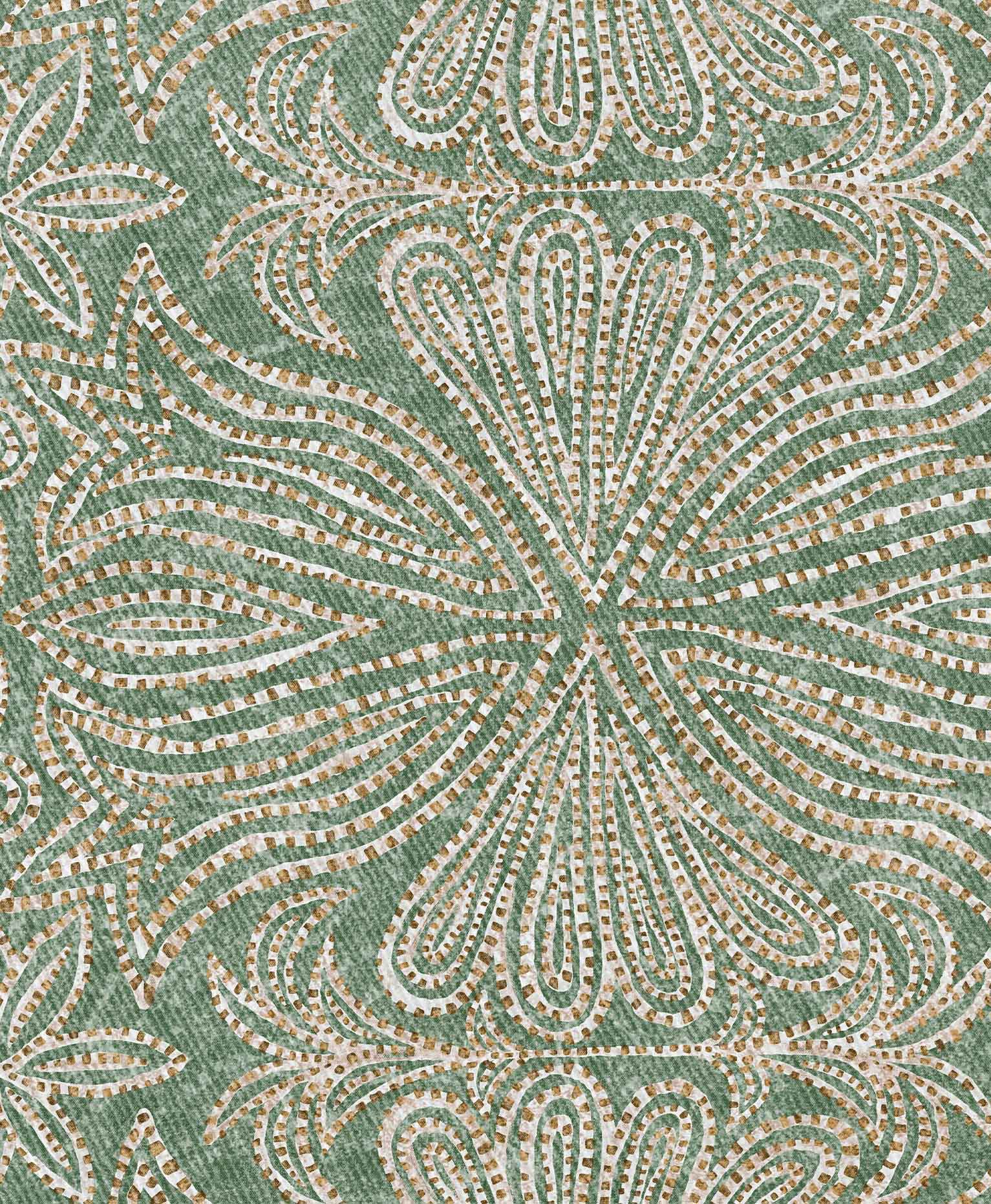 Mantel verde con patrones, mantel antimanchas
