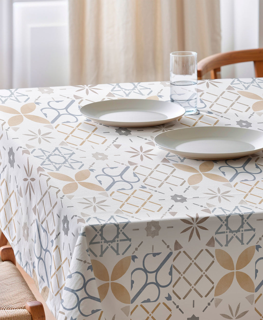 Mantel vintage de azulejos, mantel antimanchas