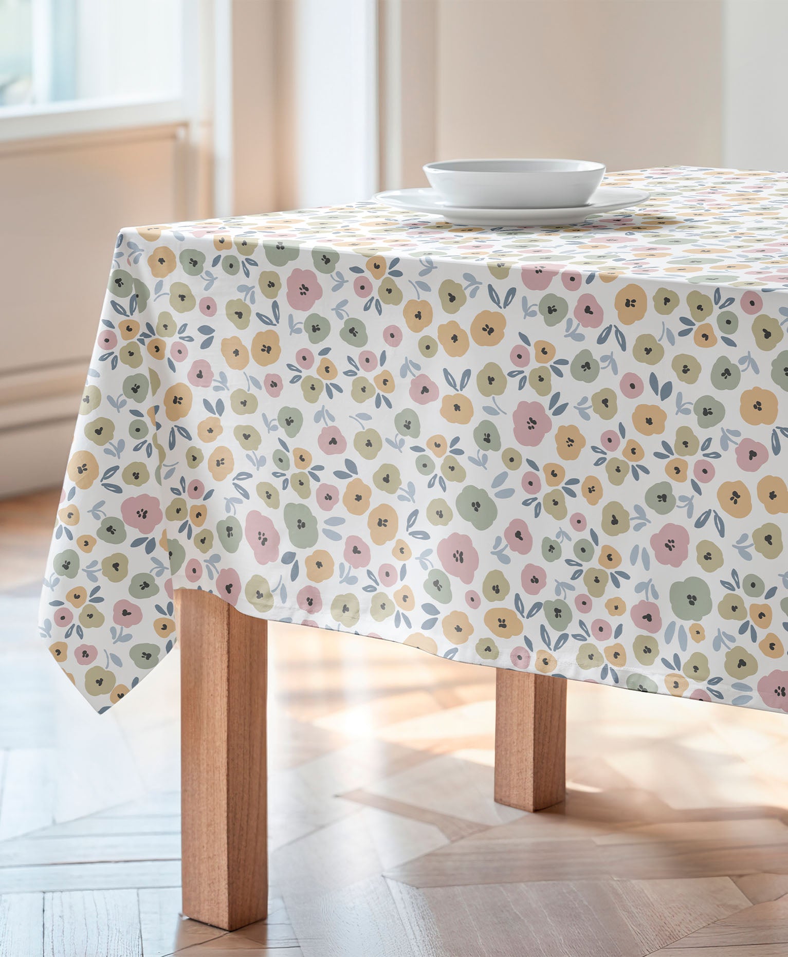 Mantel de estampado floral, mantel antimanchas