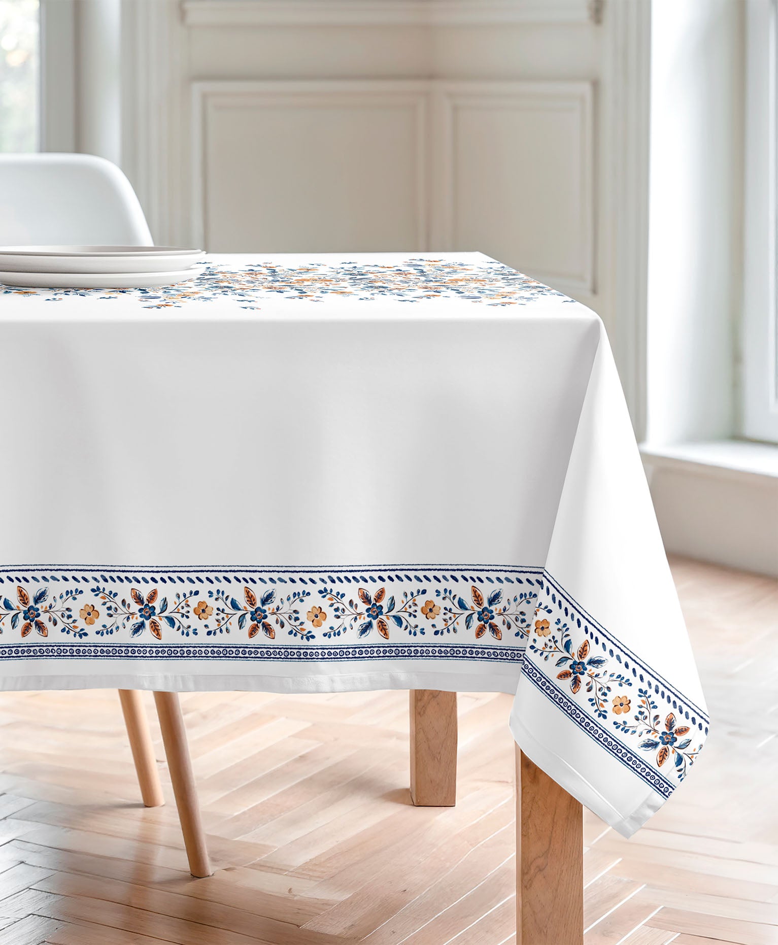 Mantel antimanchas Iona Azul. mantel estampado