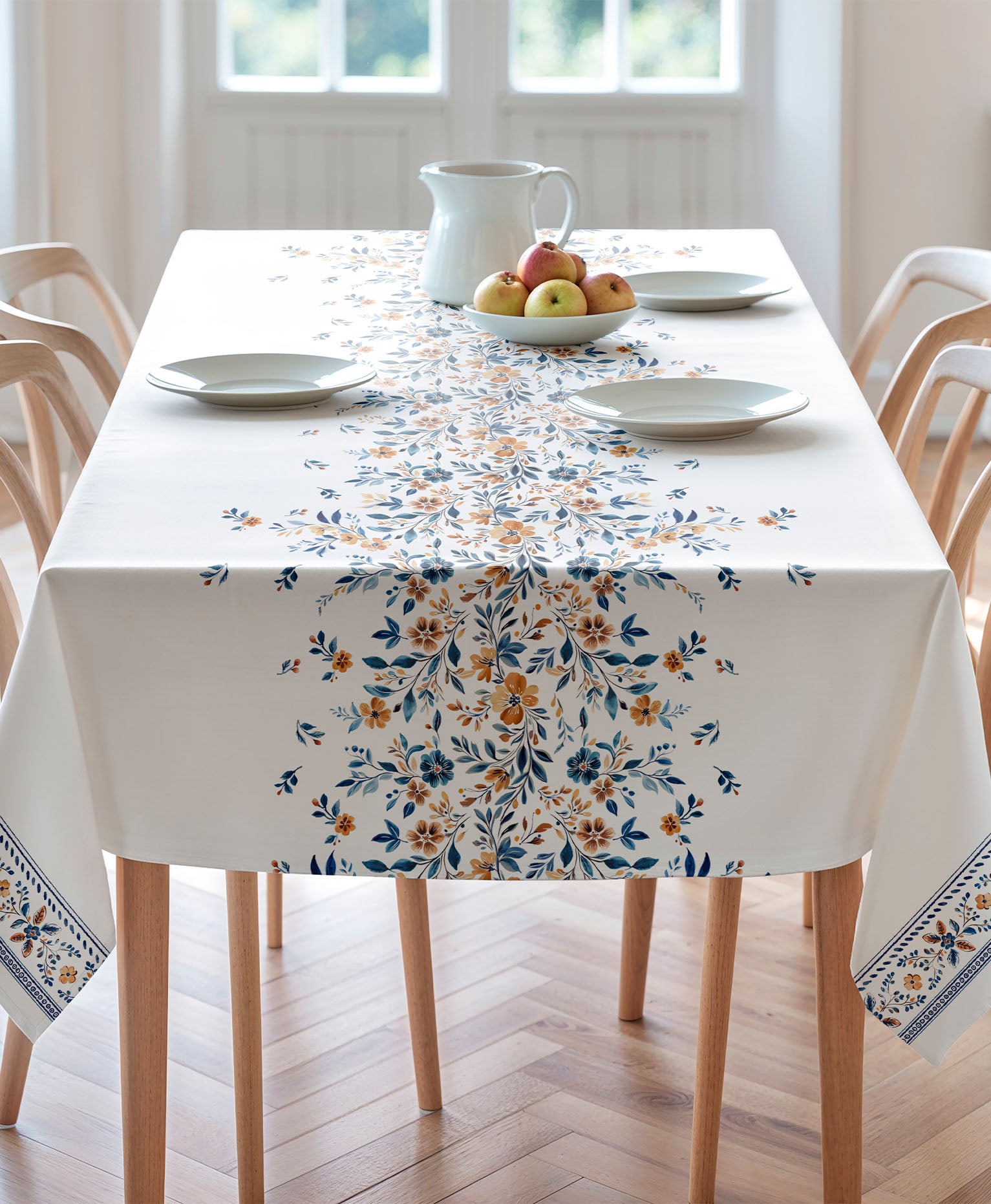 Mantel antimanchas Iona Azul. mantel estampado