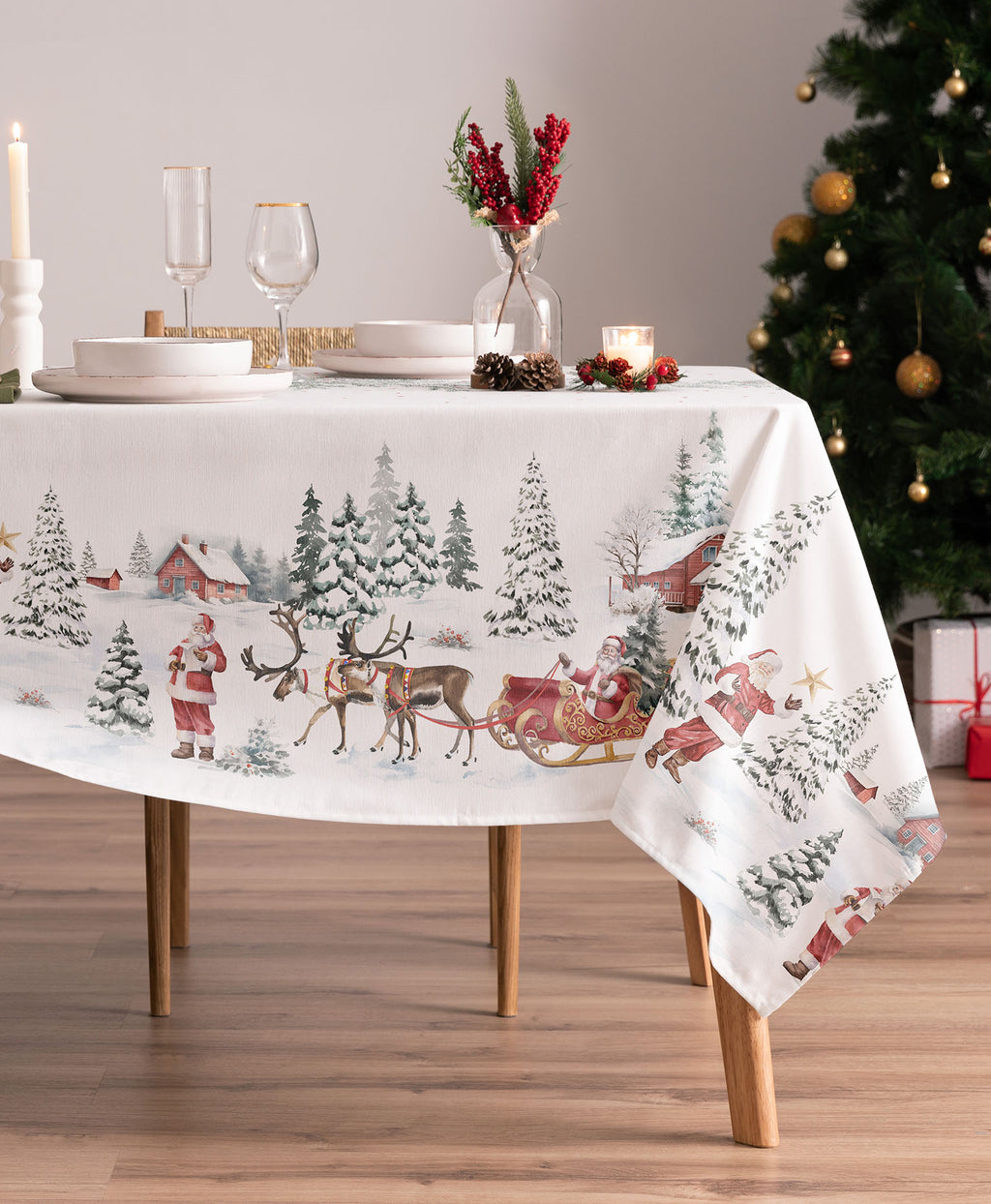Mantel Navidad Klaus Blanco, mantel navidad papa noel, mantel papa noel