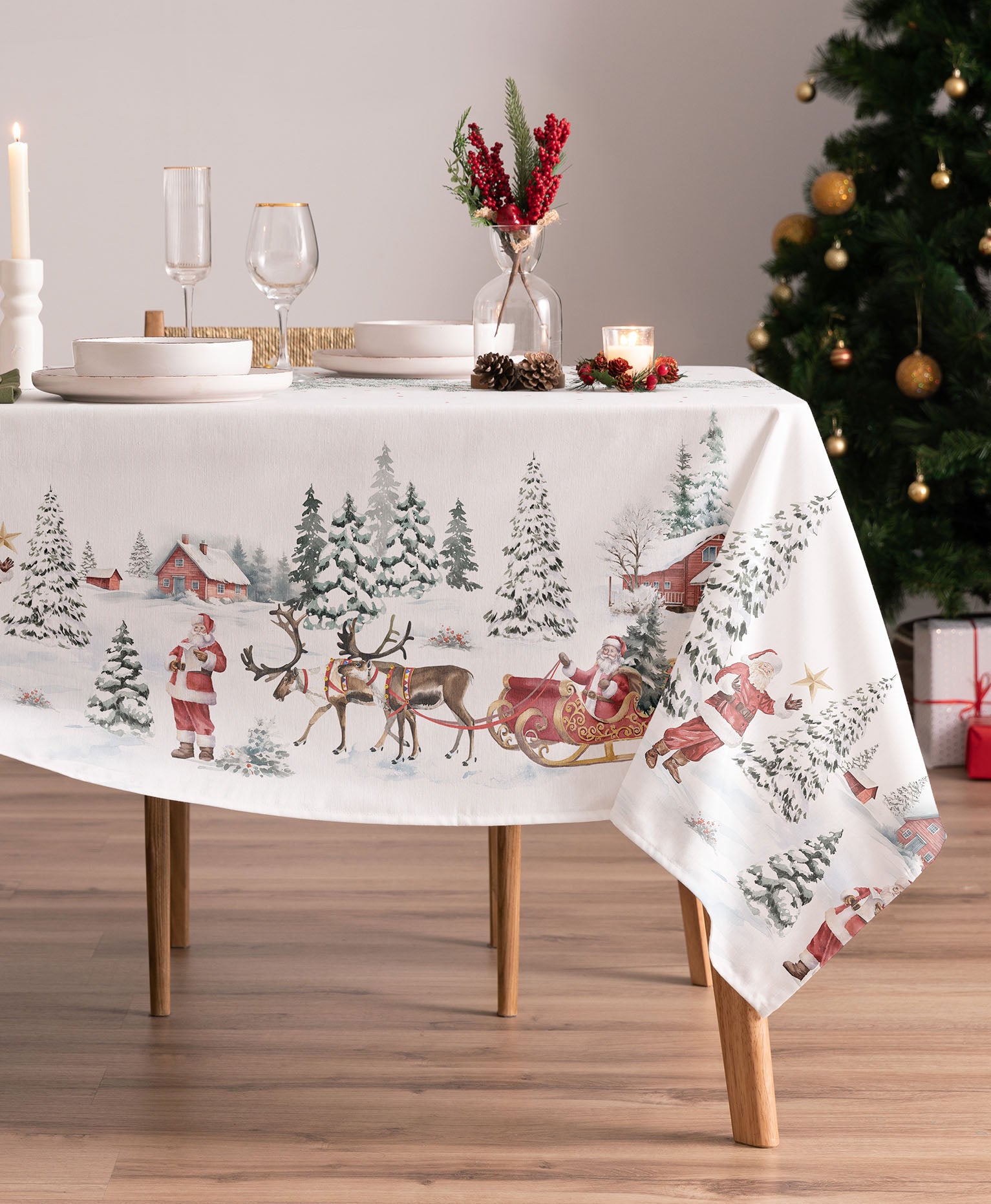 Mantel Navidad Klaus Blanco, mantel navidad papa noel, mantel papa noel