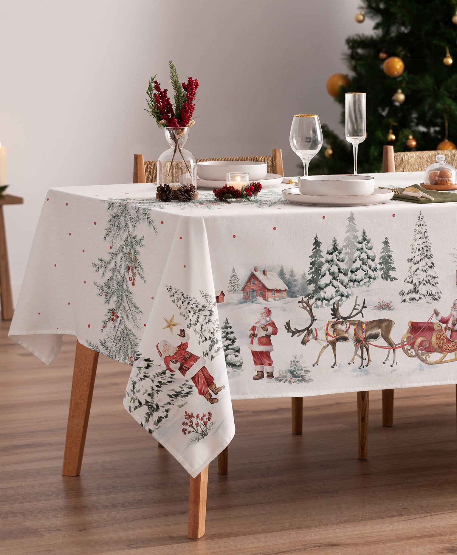 Mantel Navidad Klaus Blanco, mantel navidad papa noel, mantel papa noel