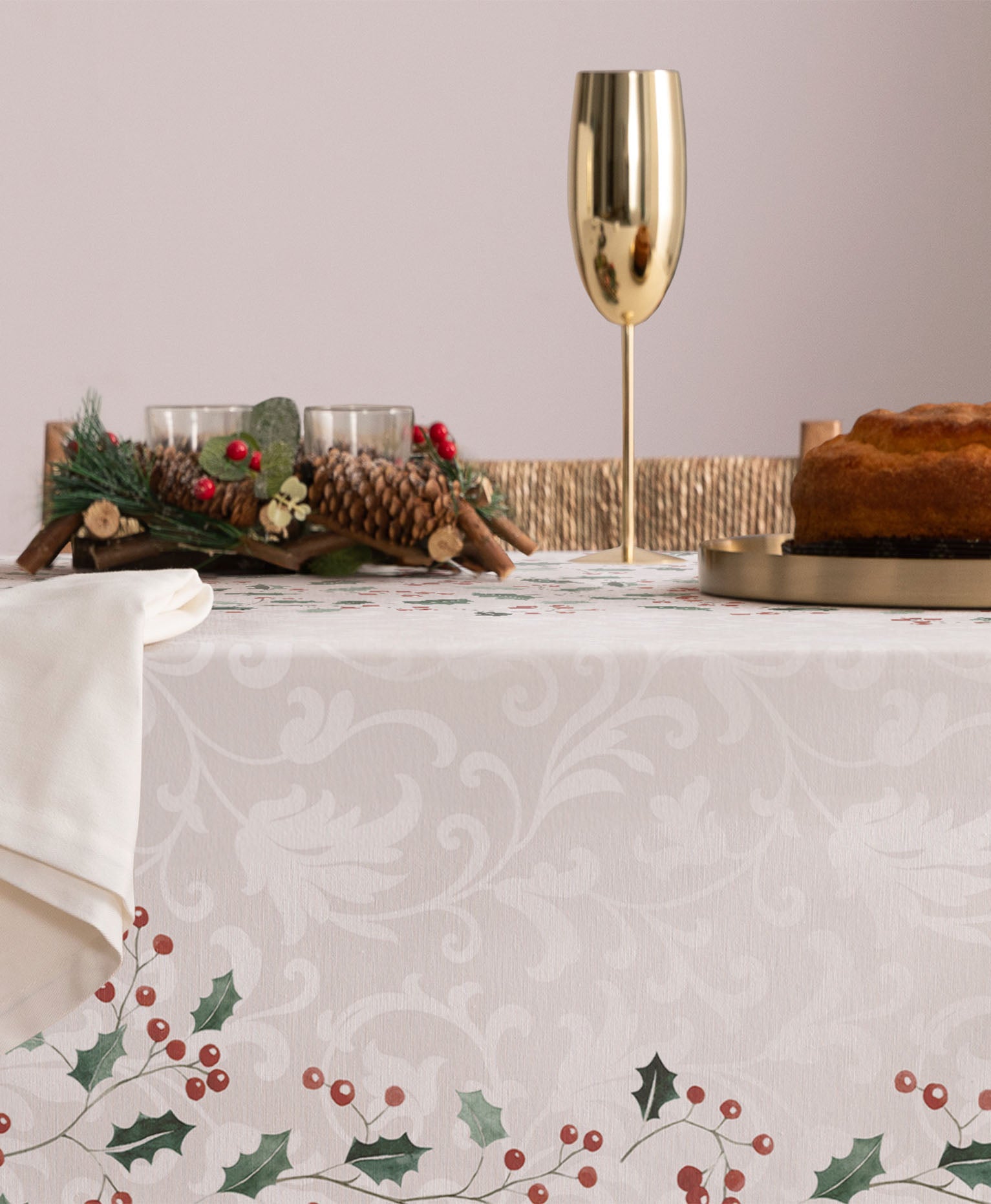 Mantel navidad Sally Granate, mantel navidad largo, mantel de plantas navidad