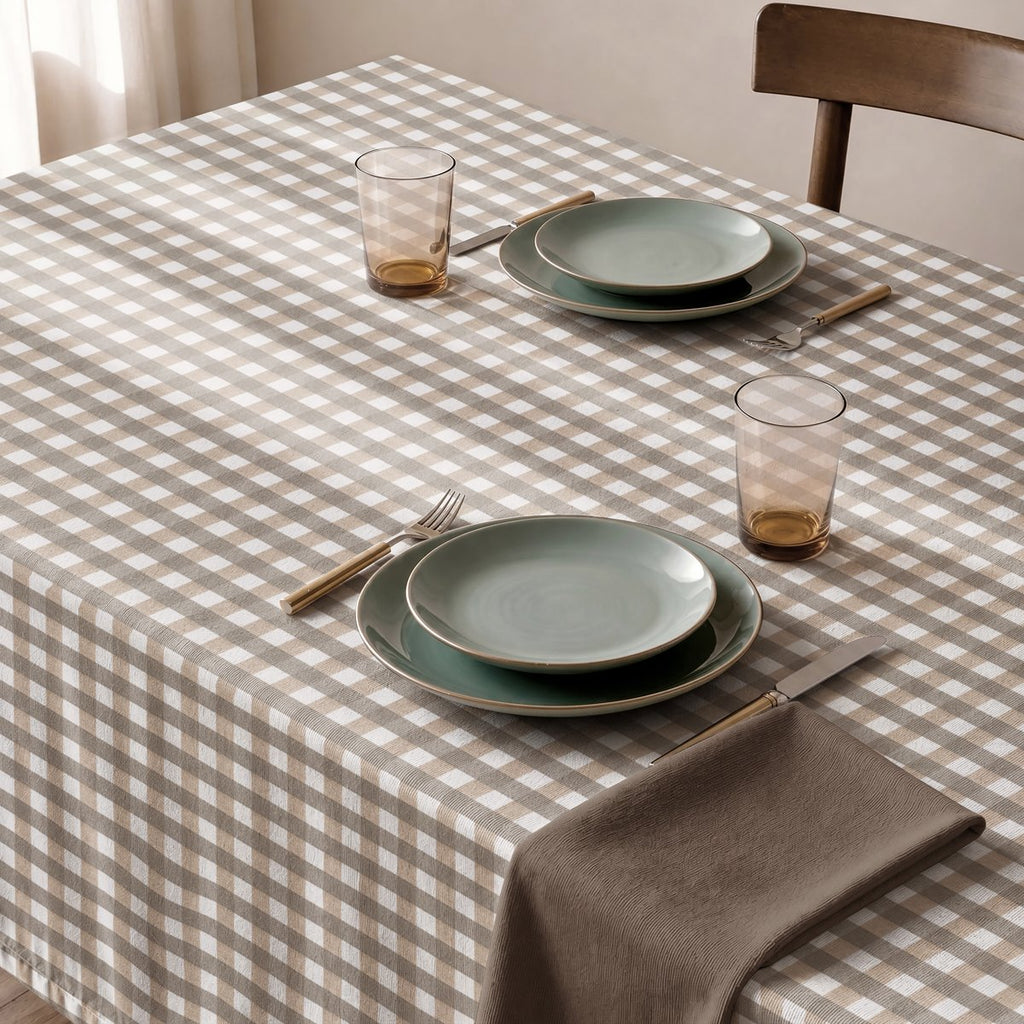 Mantel Antimanchas Vichy Taupe · Ibiza