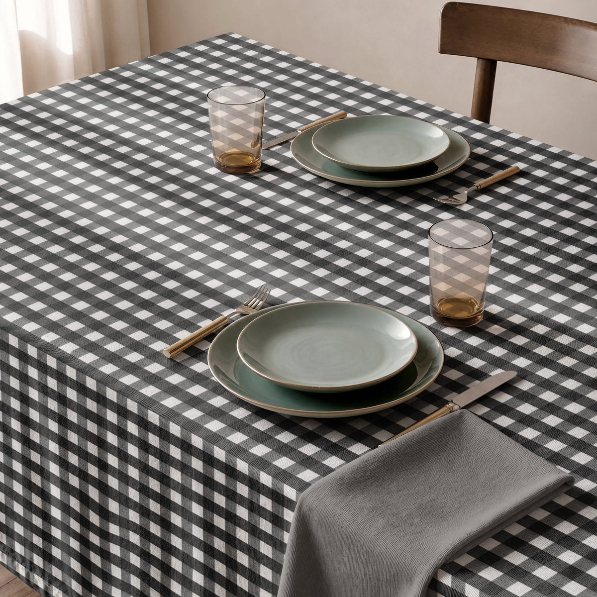 Mantel Antimanchas Vichy Negro · Ibiza
