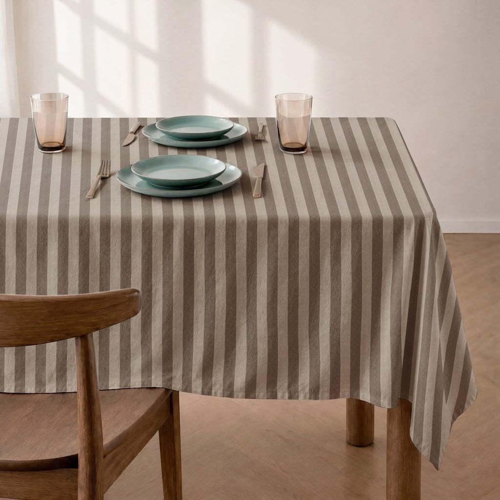 Mantel Antimanchas Rayas Taupe y Beige · Horizon