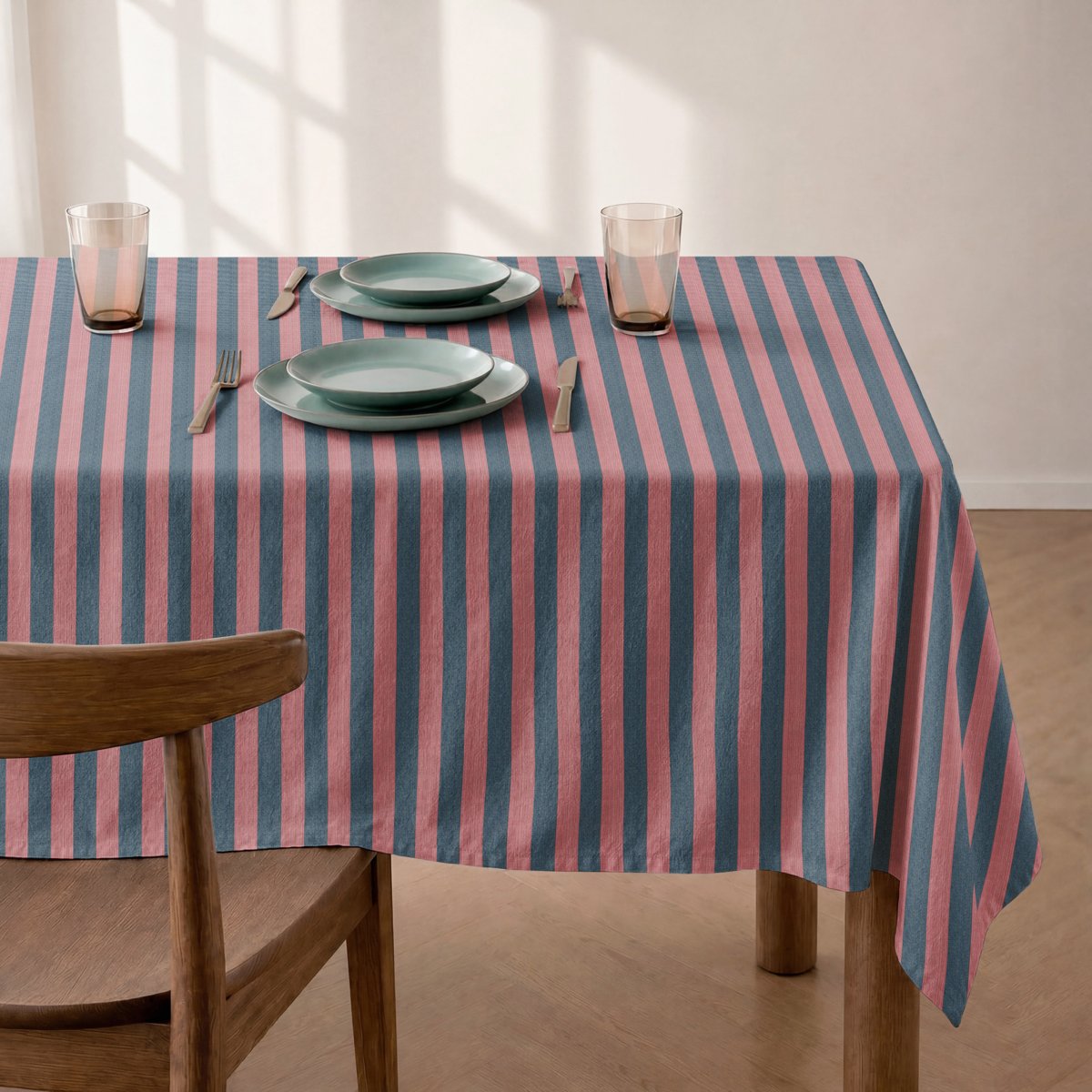 Mantel Antimanchas Rayas Azul y Rosa · Horizon