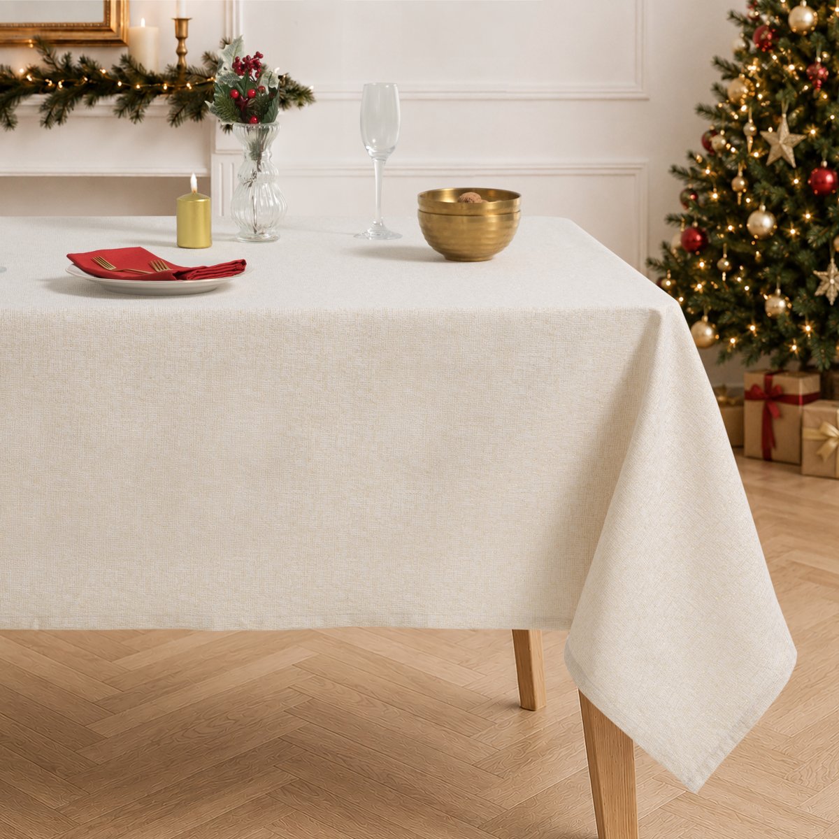 Mantel Navidad Jacquard Grenat Oro · Pierre Cardin