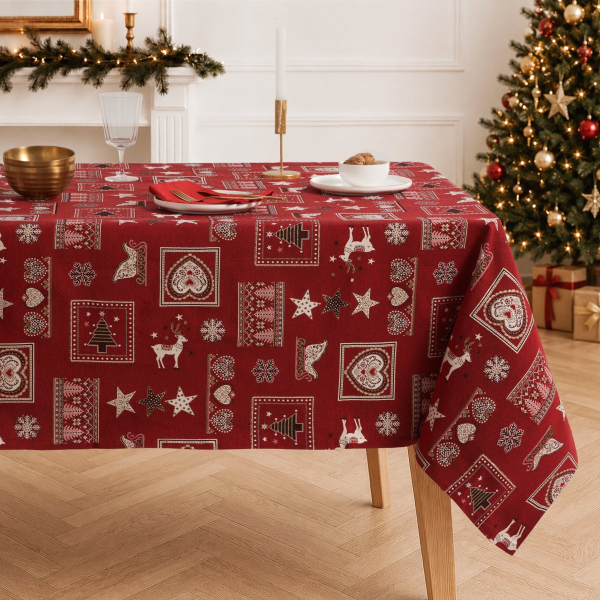 Mantel Navidad Jacquard Merlot Rojo · Pierre Cardin