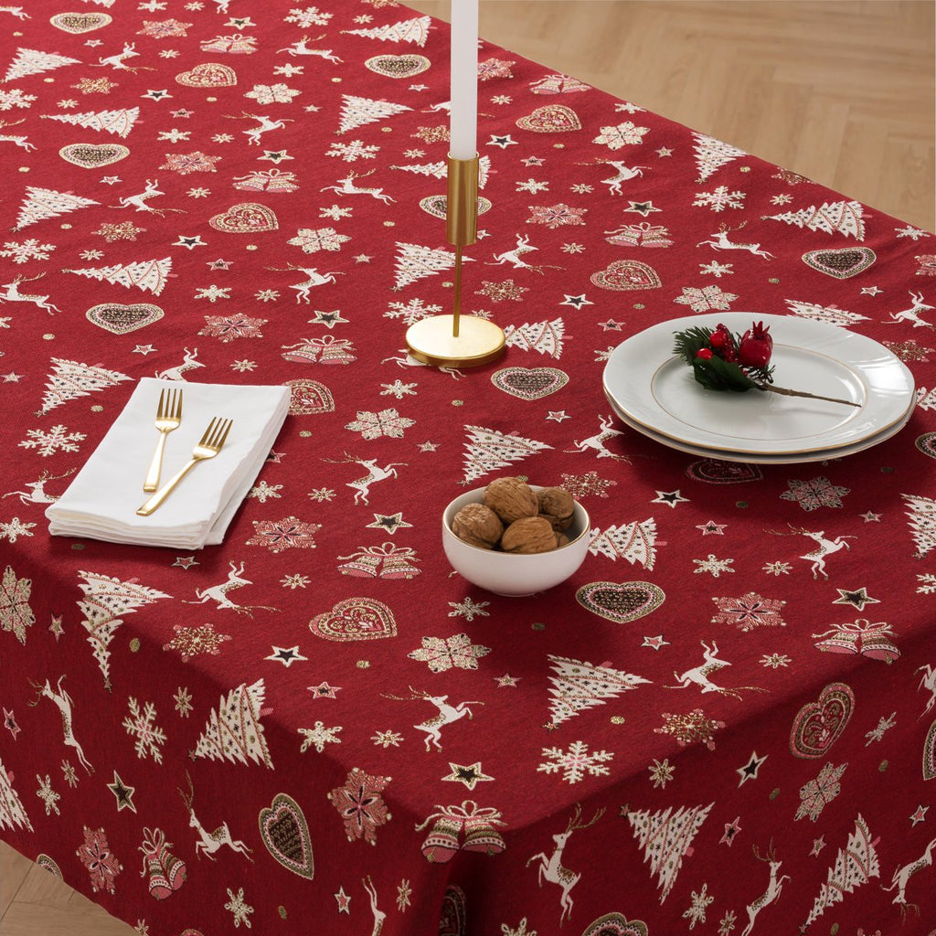 Mantel Navidad Jacquard Starlit Rojo · Pierre Cardin