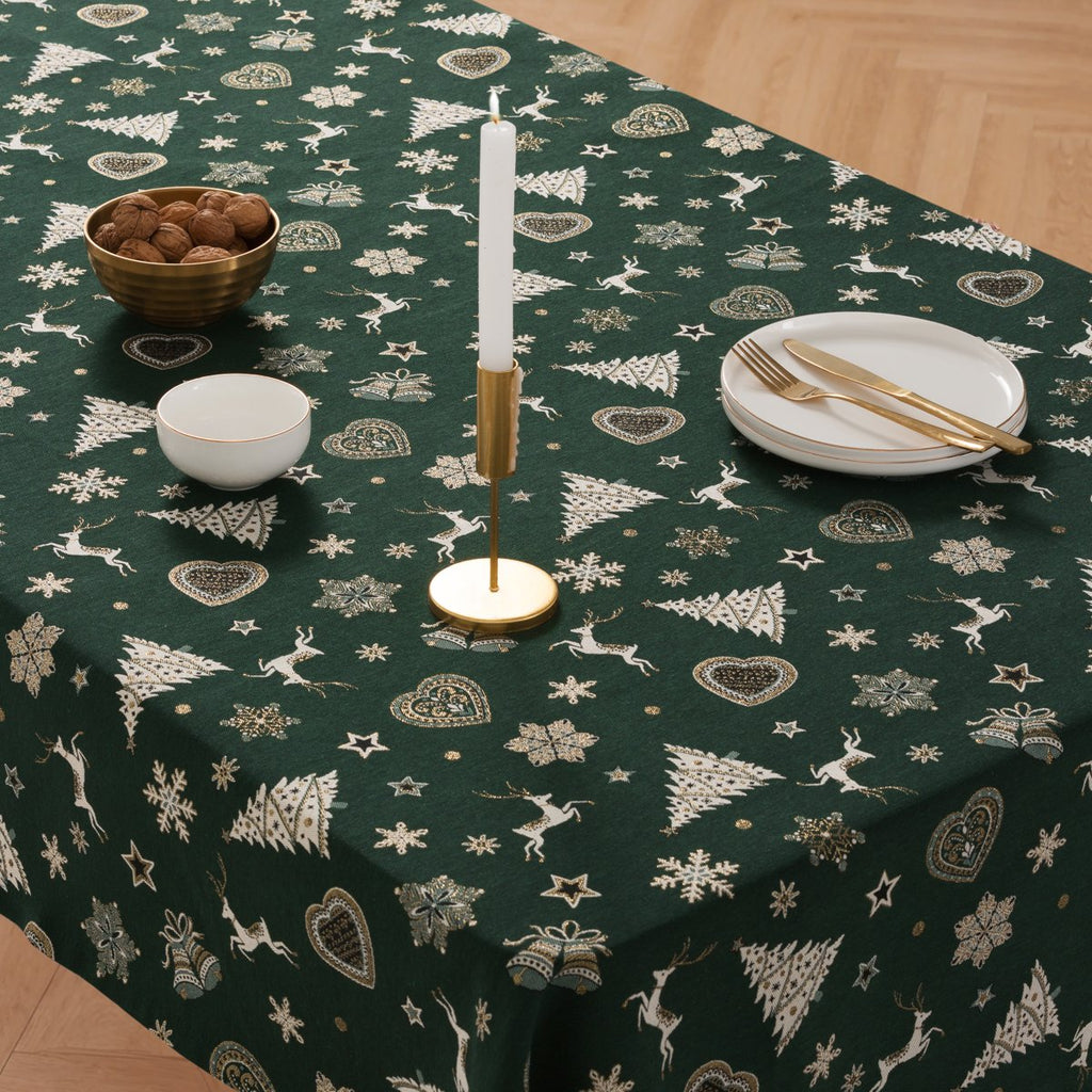 Mantel Navidad Jacquard Starlit Verde · Pierre Cardin