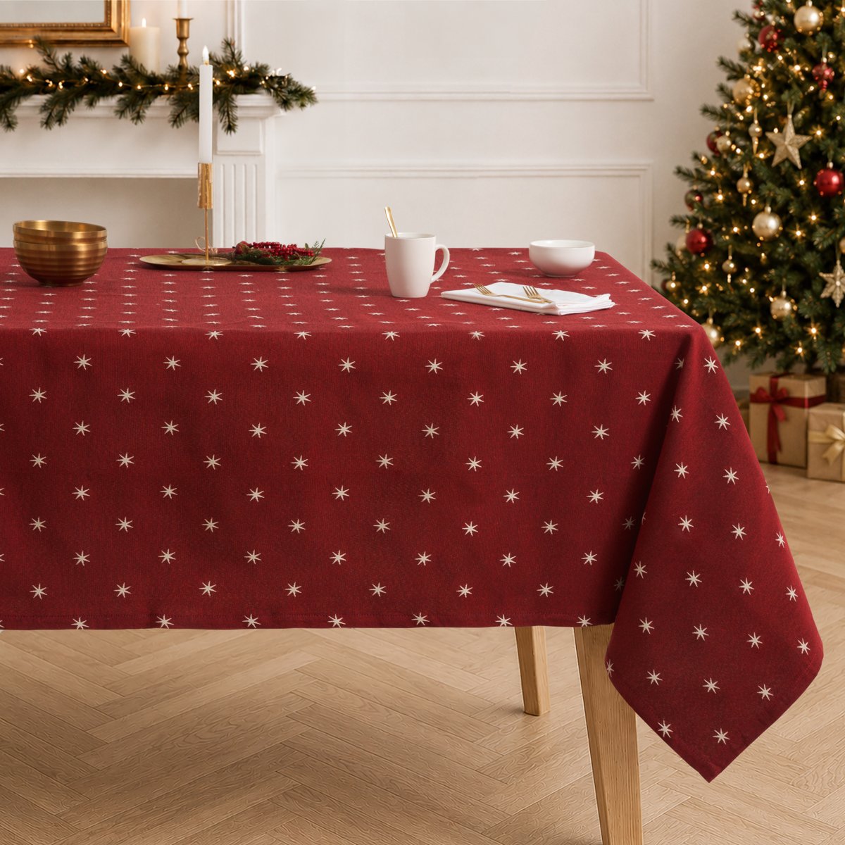 Mantel Navidad Jacquard Stellar Rojo · Pierre Cardin