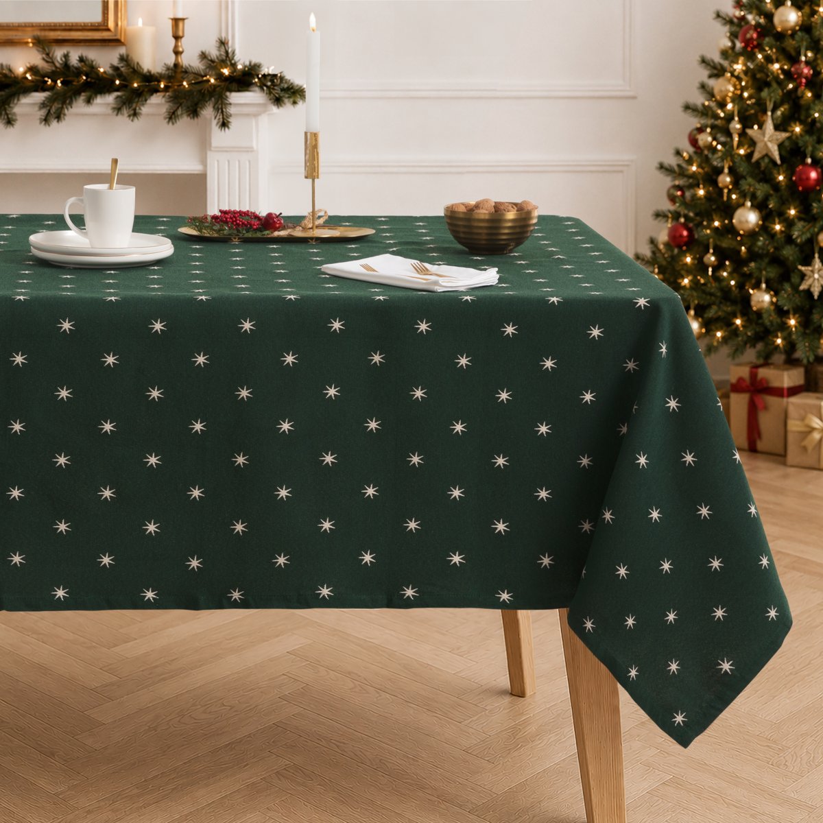 Mantel Navidad Jacquard Stellar Verde · Pierre Cardin