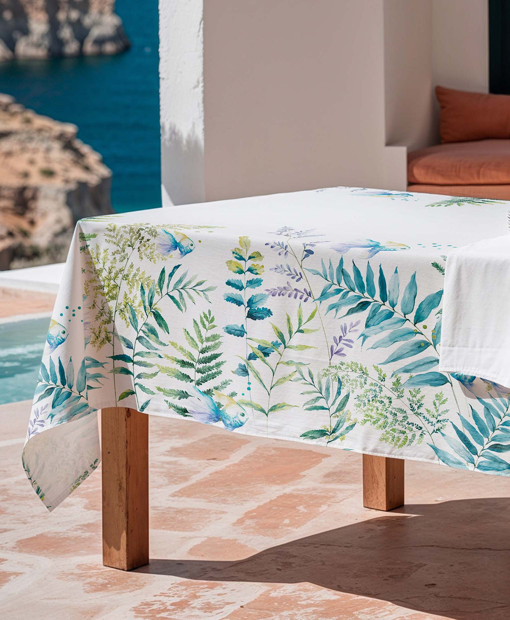 Mantel antimanchas Albir Aguamarina, mantel estampado
