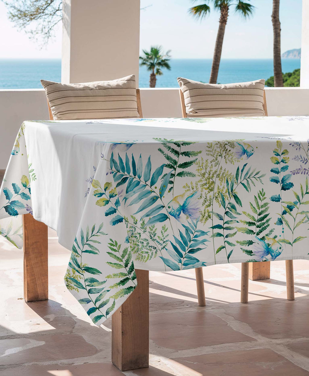 Mantel antimanchas Albir Aguamarina, mantel estampado