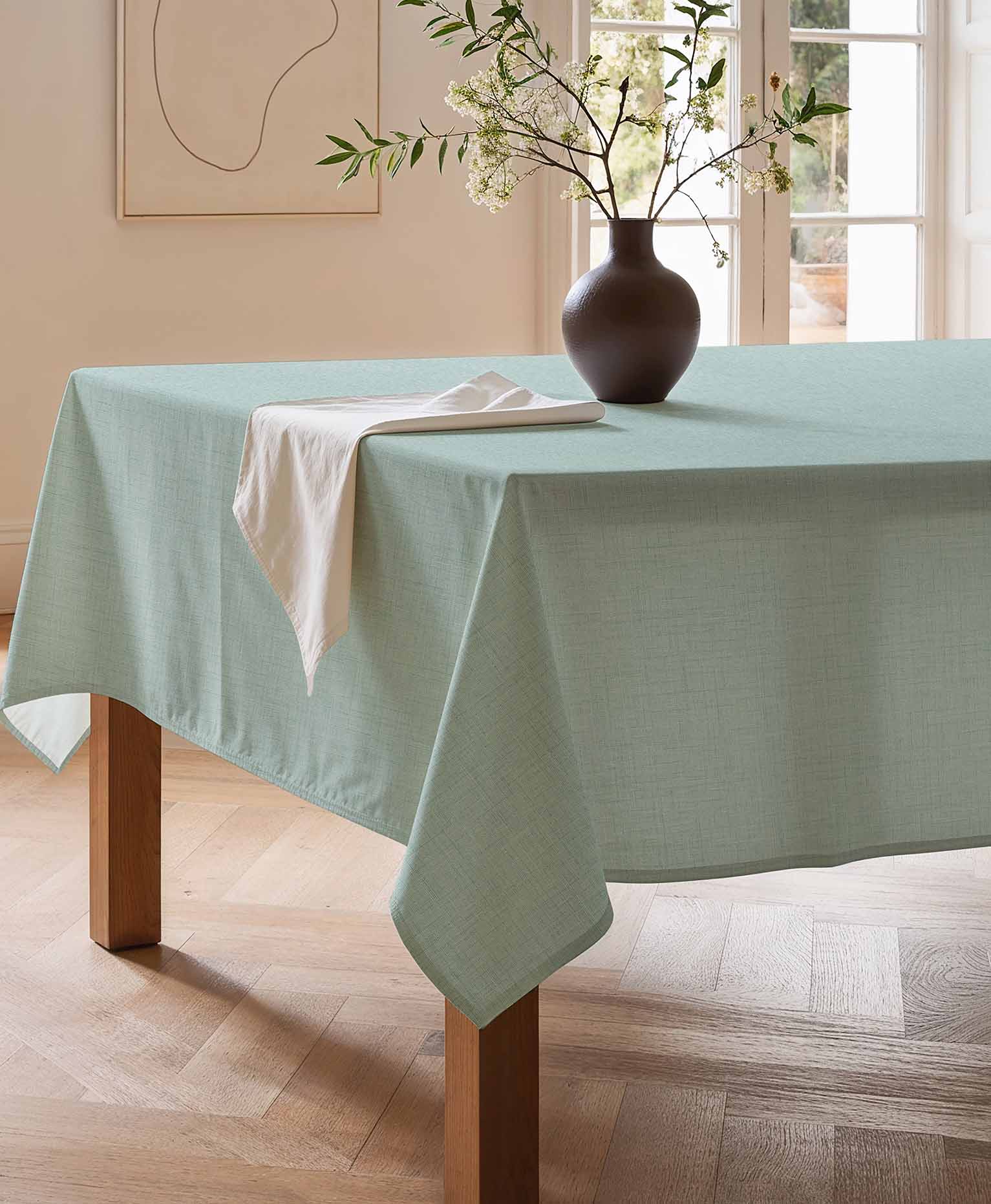 Mantel color aqua. mantel antimanchas, mantel liso
