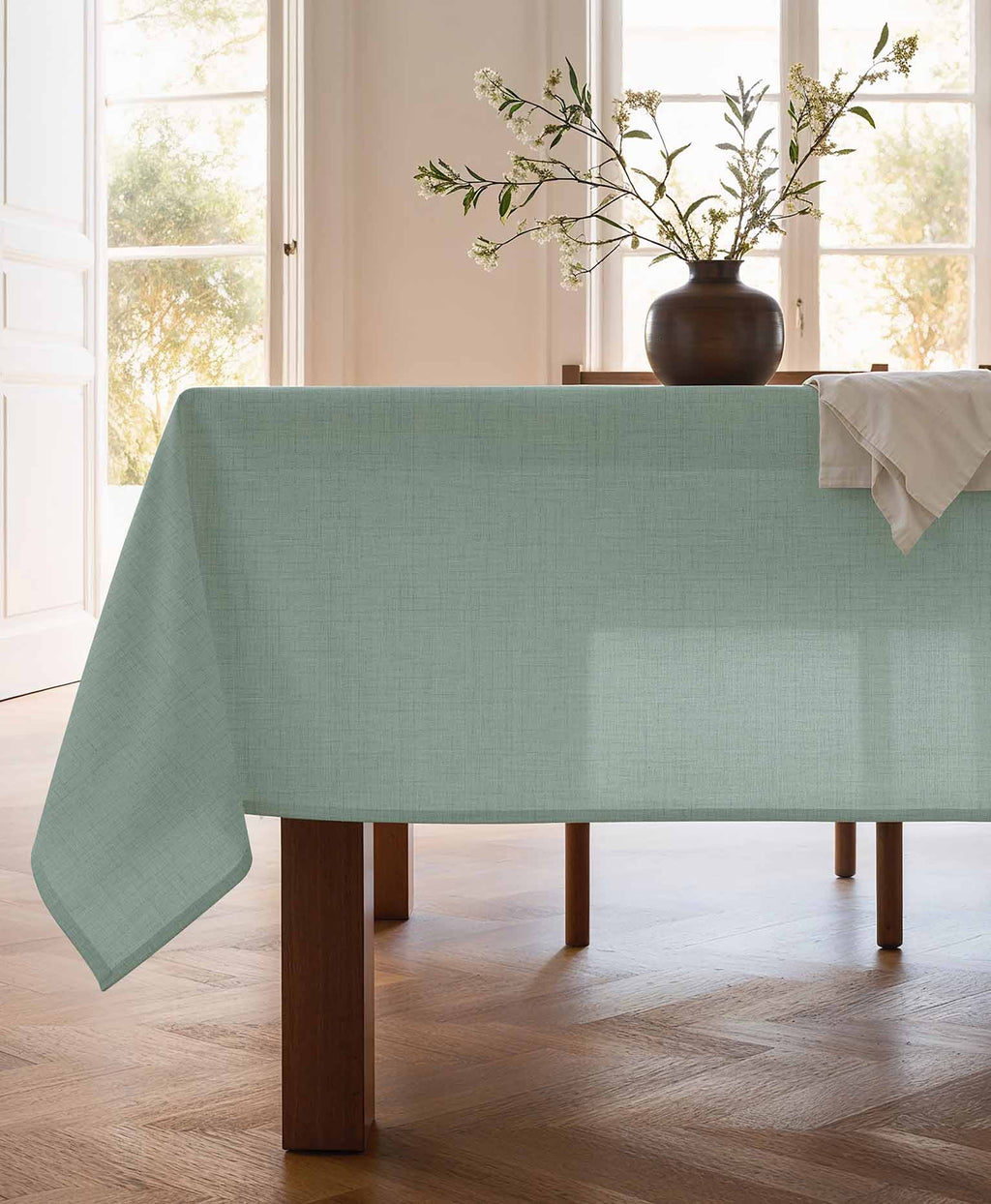 Mantel color aqua. mantel antimanchas, mantel liso