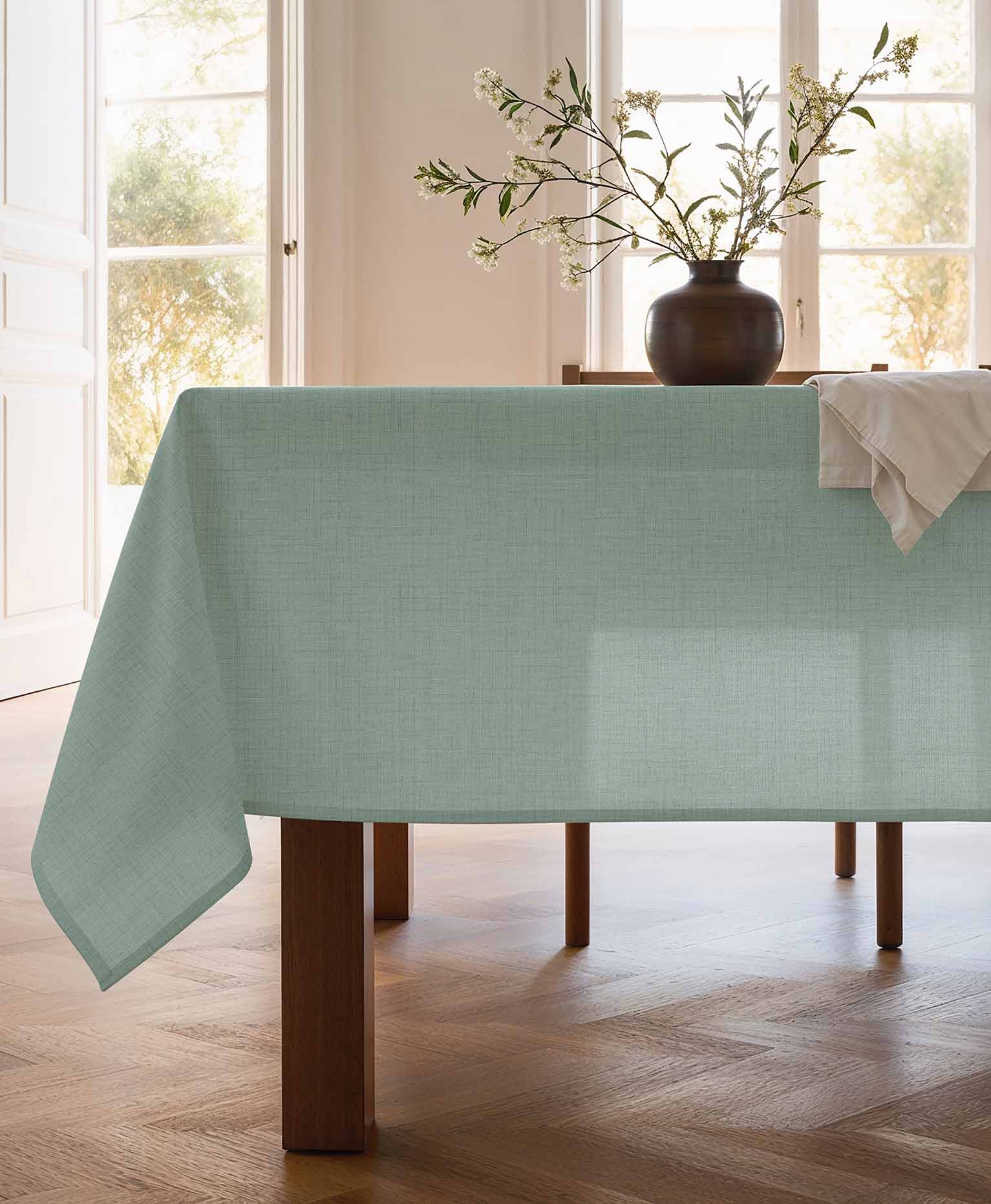 Mantel color aqua. mantel antimanchas, mantel liso