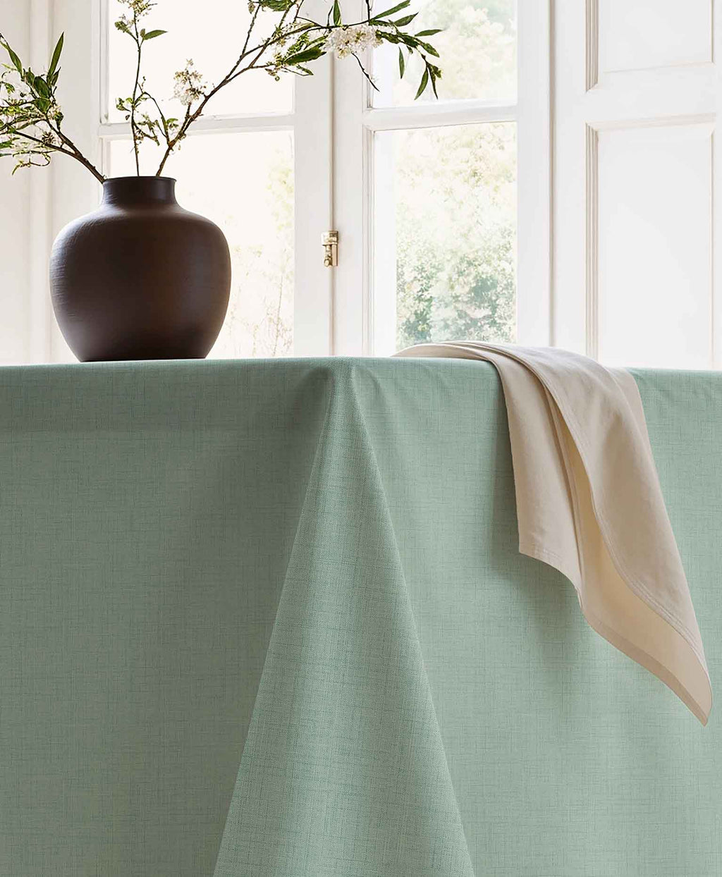 Mantel color aqua. mantel antimanchas, mantel liso