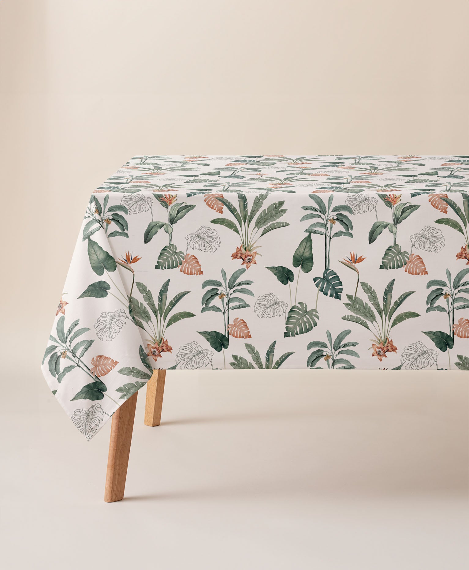 Mantel antimanchas Hawaii verde, manteles verano, mantel mediterraneo, mantel estampado