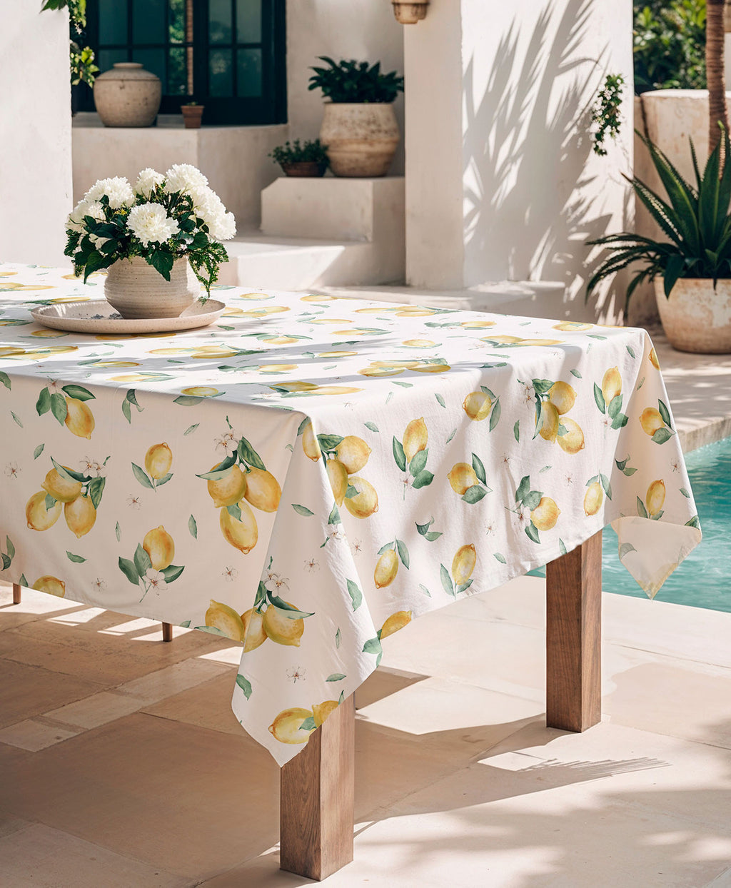 Mantel antimanchas Helios amarillo, mantel estampado, mantel de verano, mantel mediterraneo