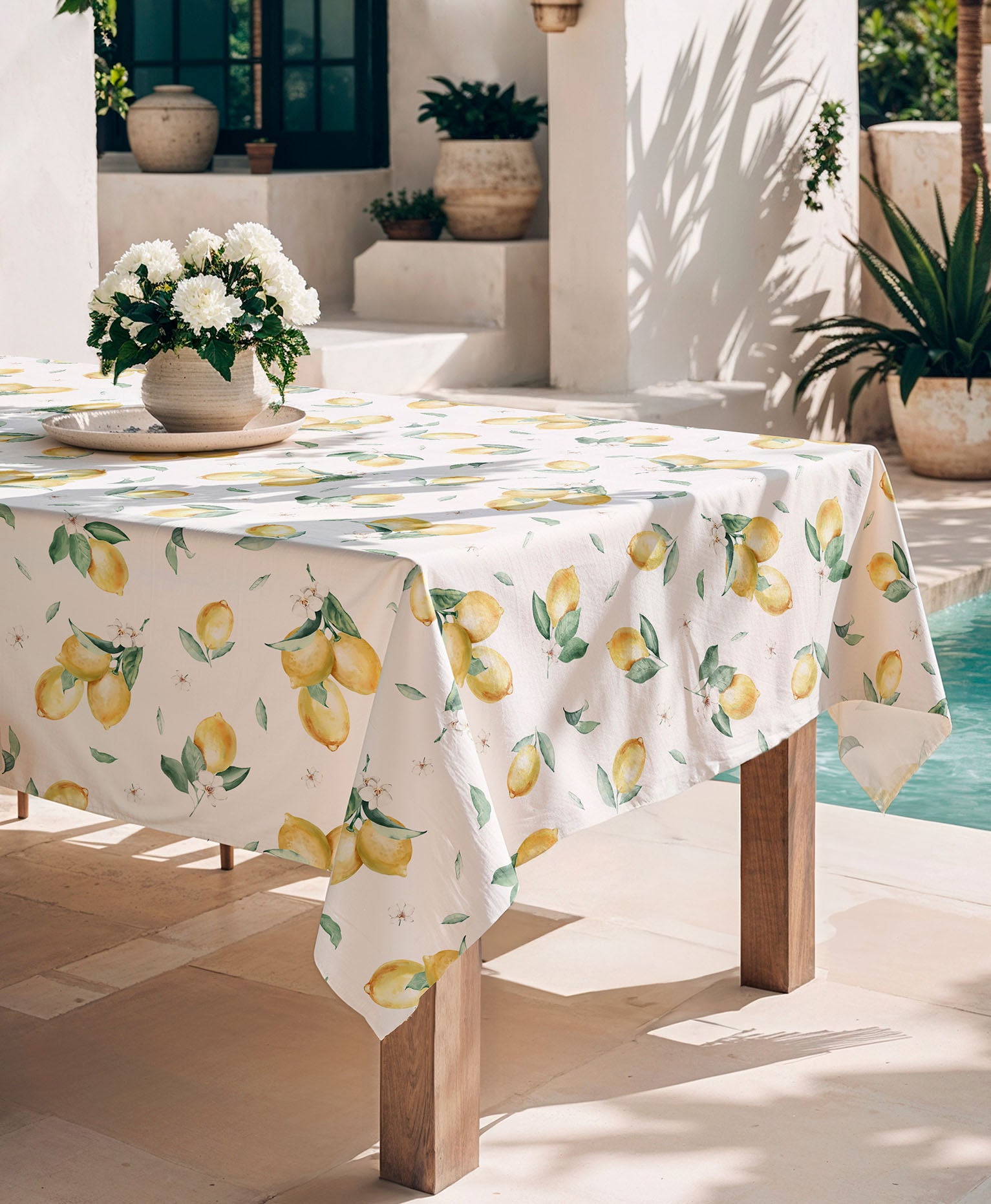 Mantel antimanchas Helios amarillo, mantel estampado, mantel de verano, mantel mediterraneo
