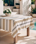 Mantel antimanchas Juniper Beige. mantel de rayas