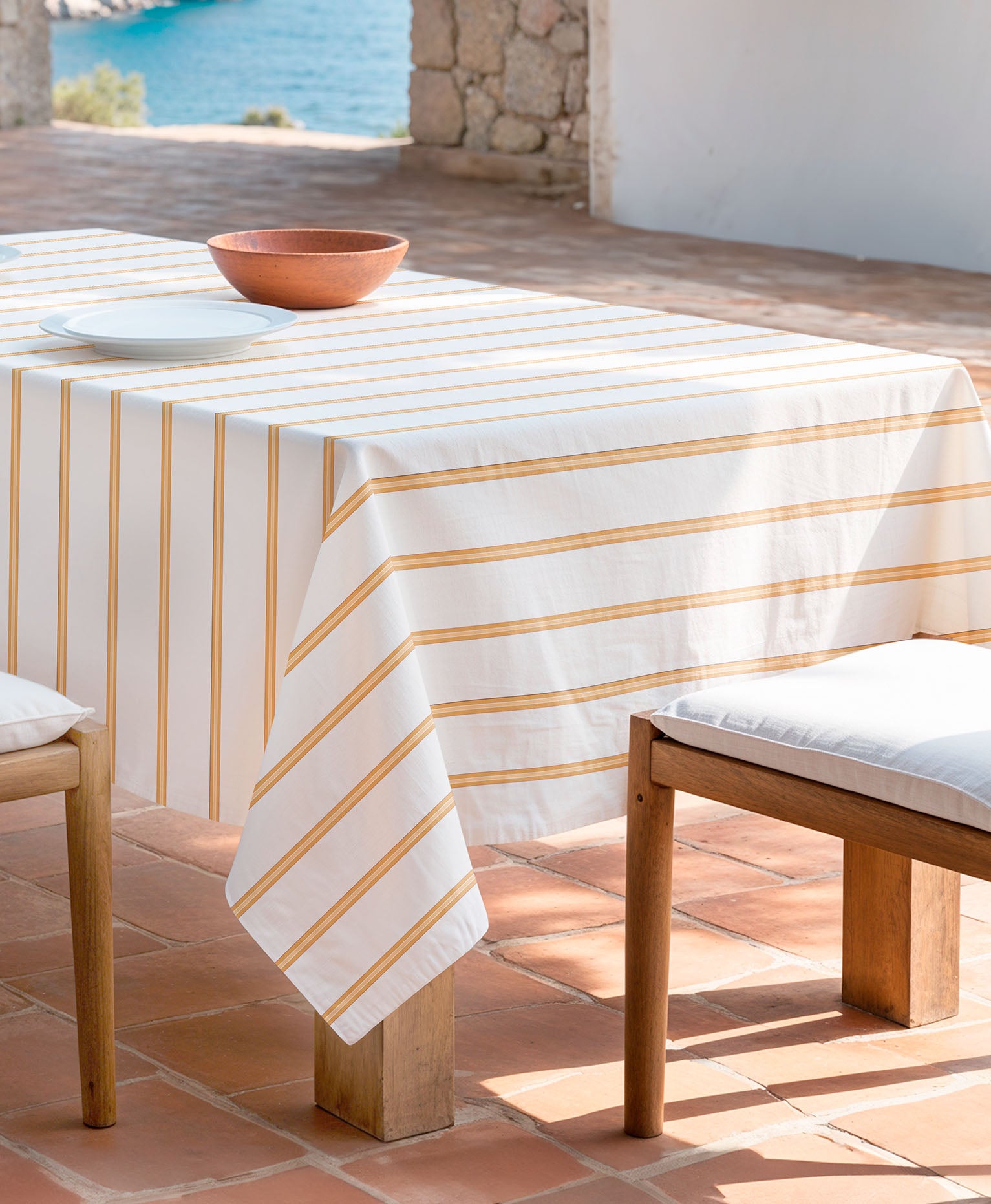 Mantel antimanchas Lambí Amarillo, mantel de rayas