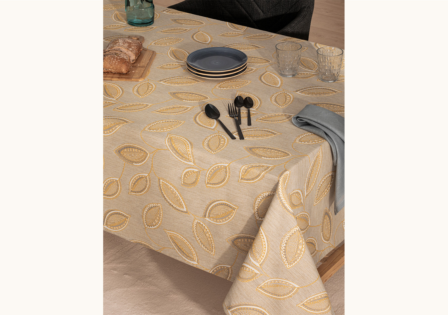 Mantel antimanchas jacquard Palma Amarillo