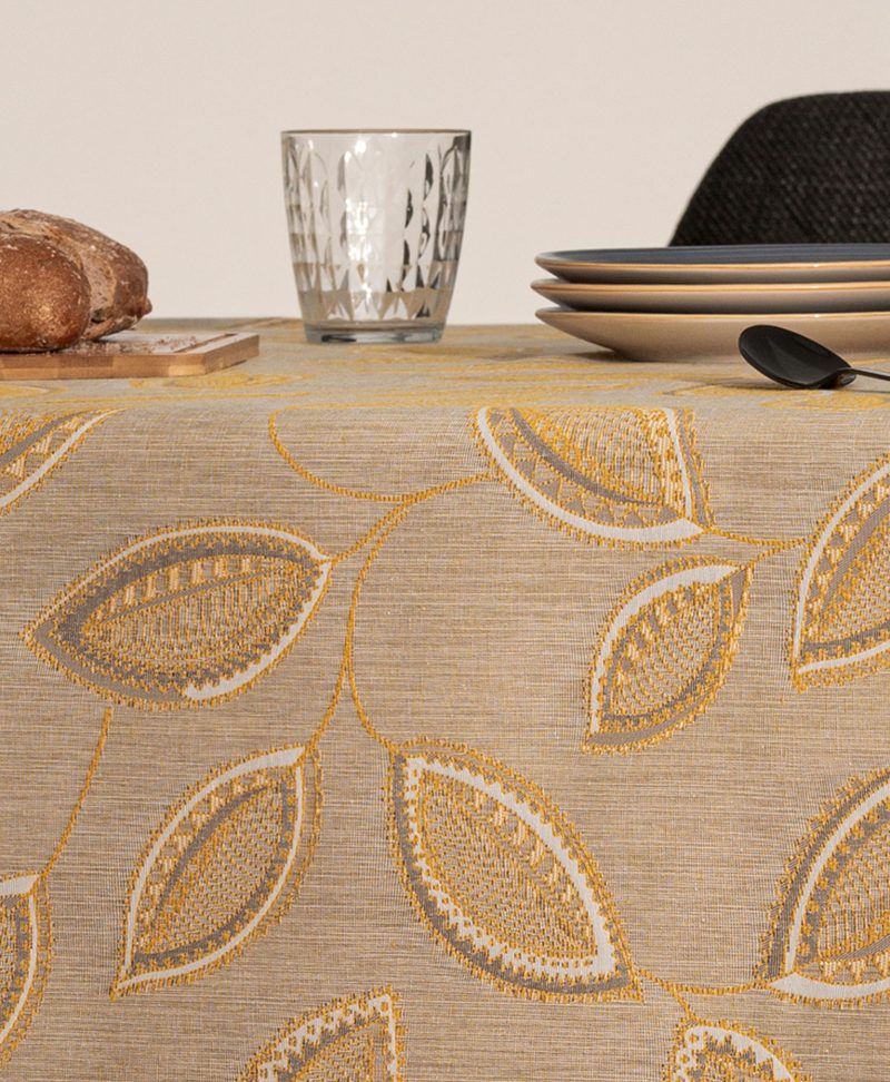 Mantel antimanchas jacquard Palma Amarillo