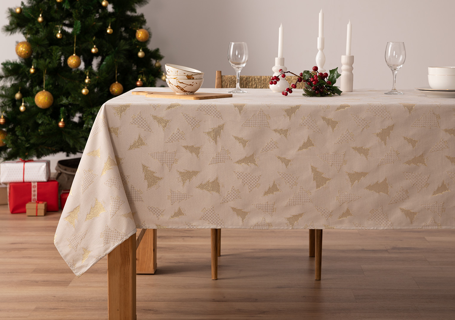 Mantel Navidad jacquard Chandelle Oro