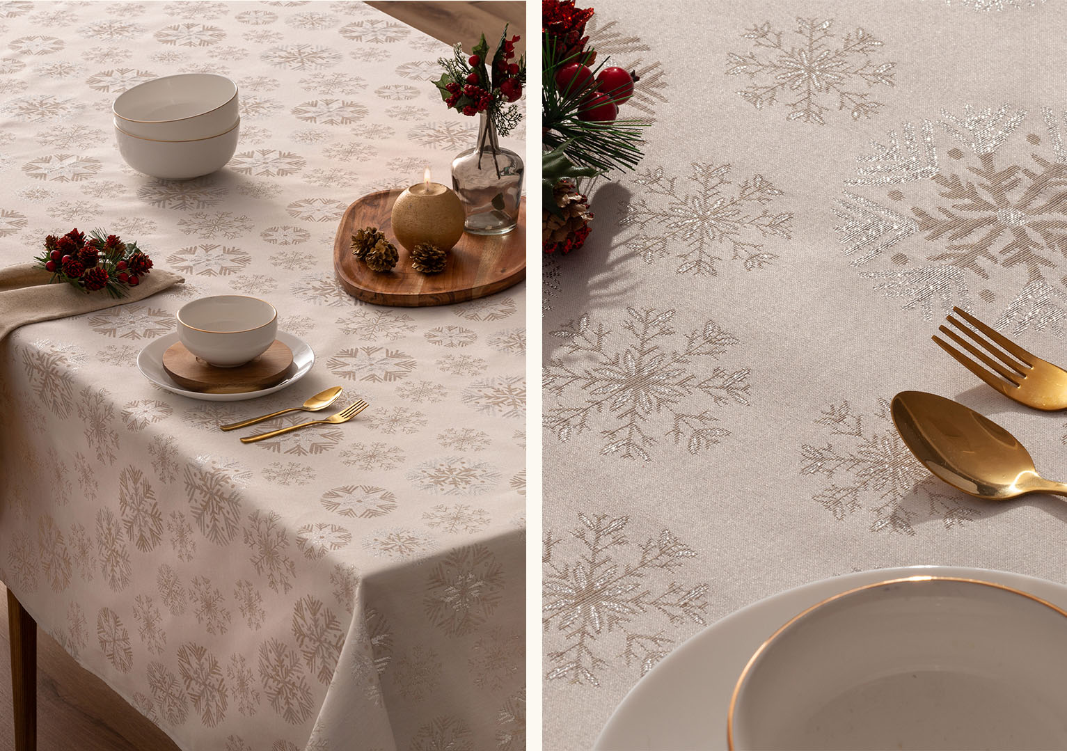 Mantel navidad jacquard Snowberry Plata