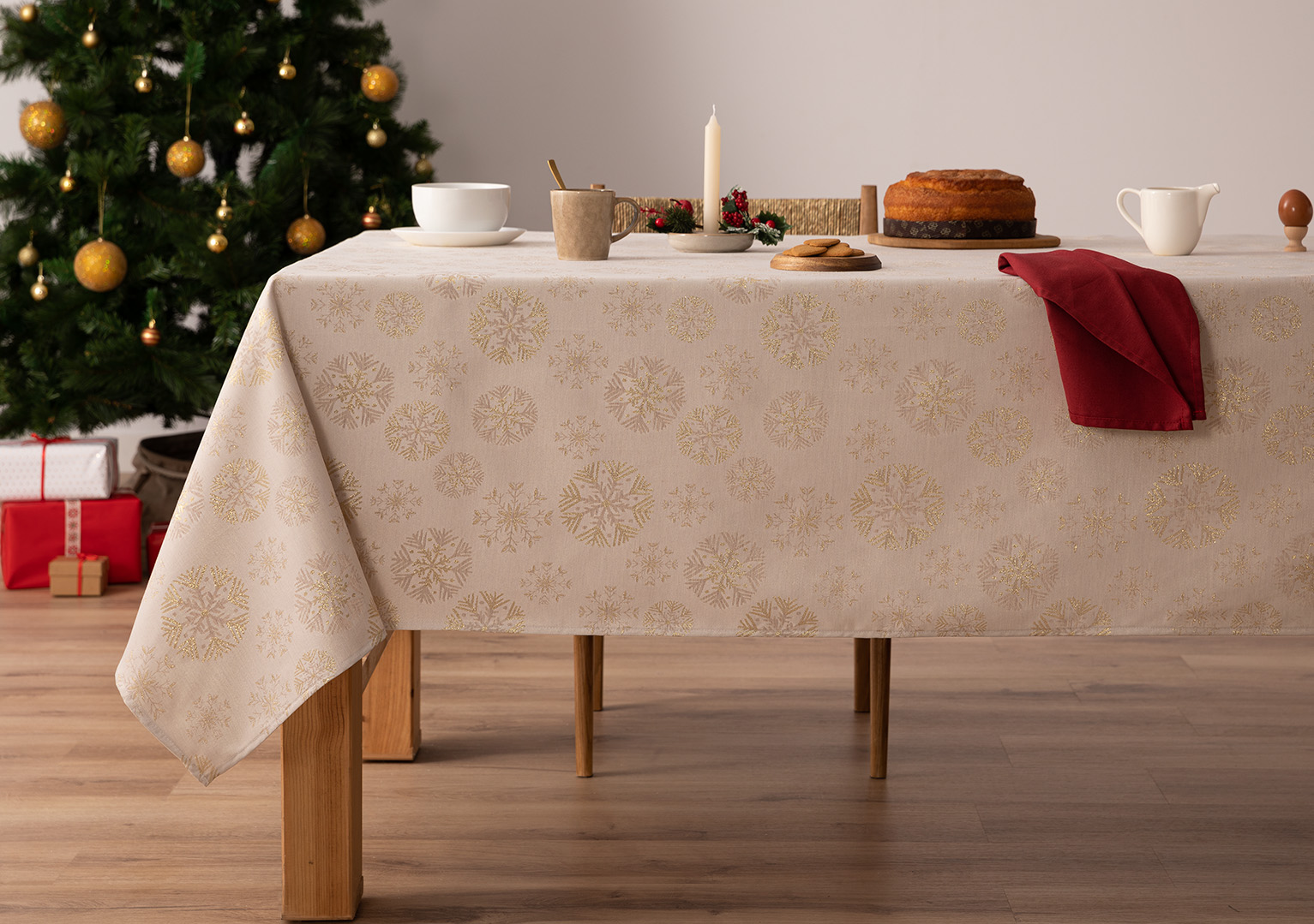 Mantel navidad jacquard Snowberry Oro