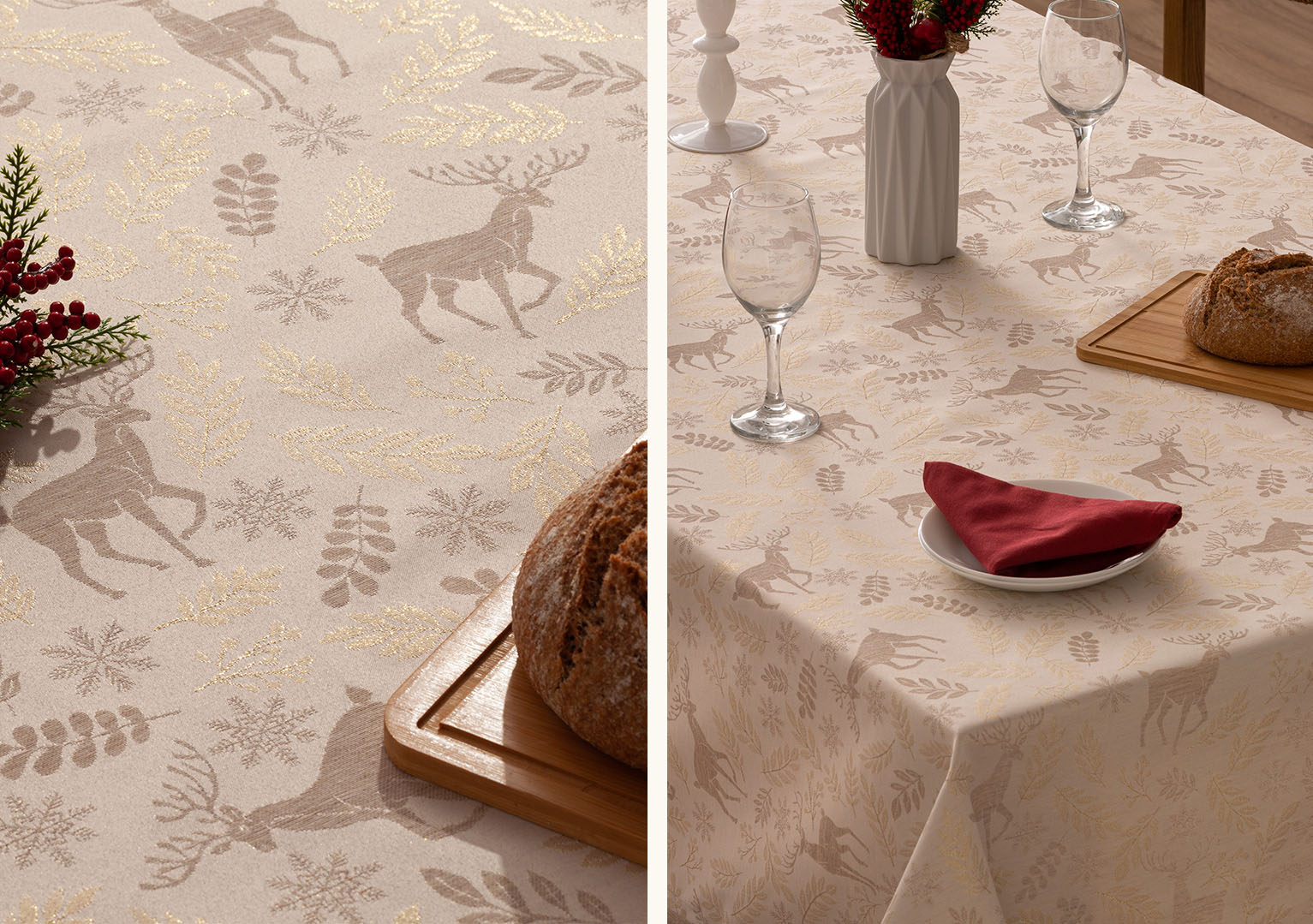 Mantel navidad jacquard Pudu Oro