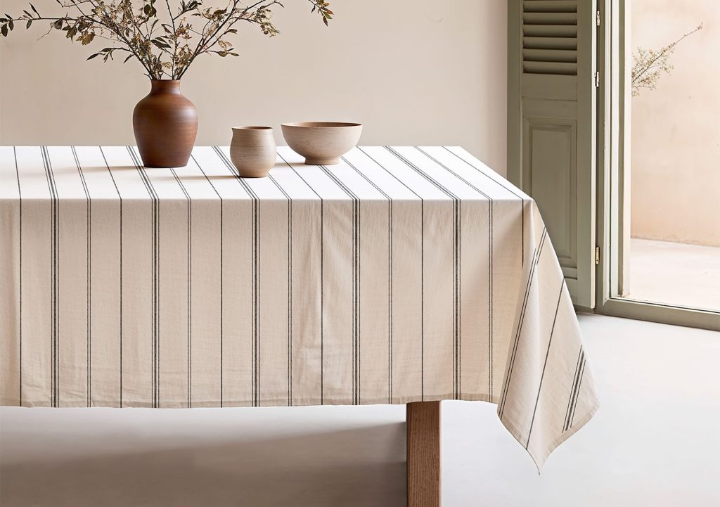 mantel de rayas sutiles, mantel geométrico, mantel antimanchas