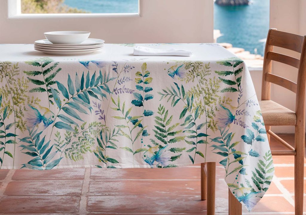Mantel antimanchas Albir Aguamarina, mantel estampado