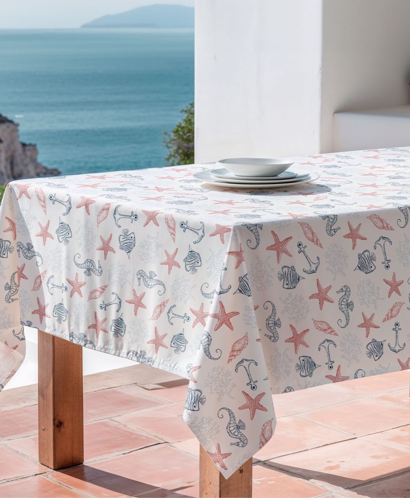 Mantel antimanchas Brisa Rojo, mantel estampado, manteles antimanchas, manteles verano