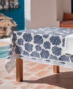 Mantel antimanchas Coquillage Azul, mantel estampado, manteles antimanchas, manteles verano