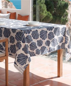 Mantel antimanchas Coquillage Azul, mantel estampado, manteles antimanchas, manteles verano